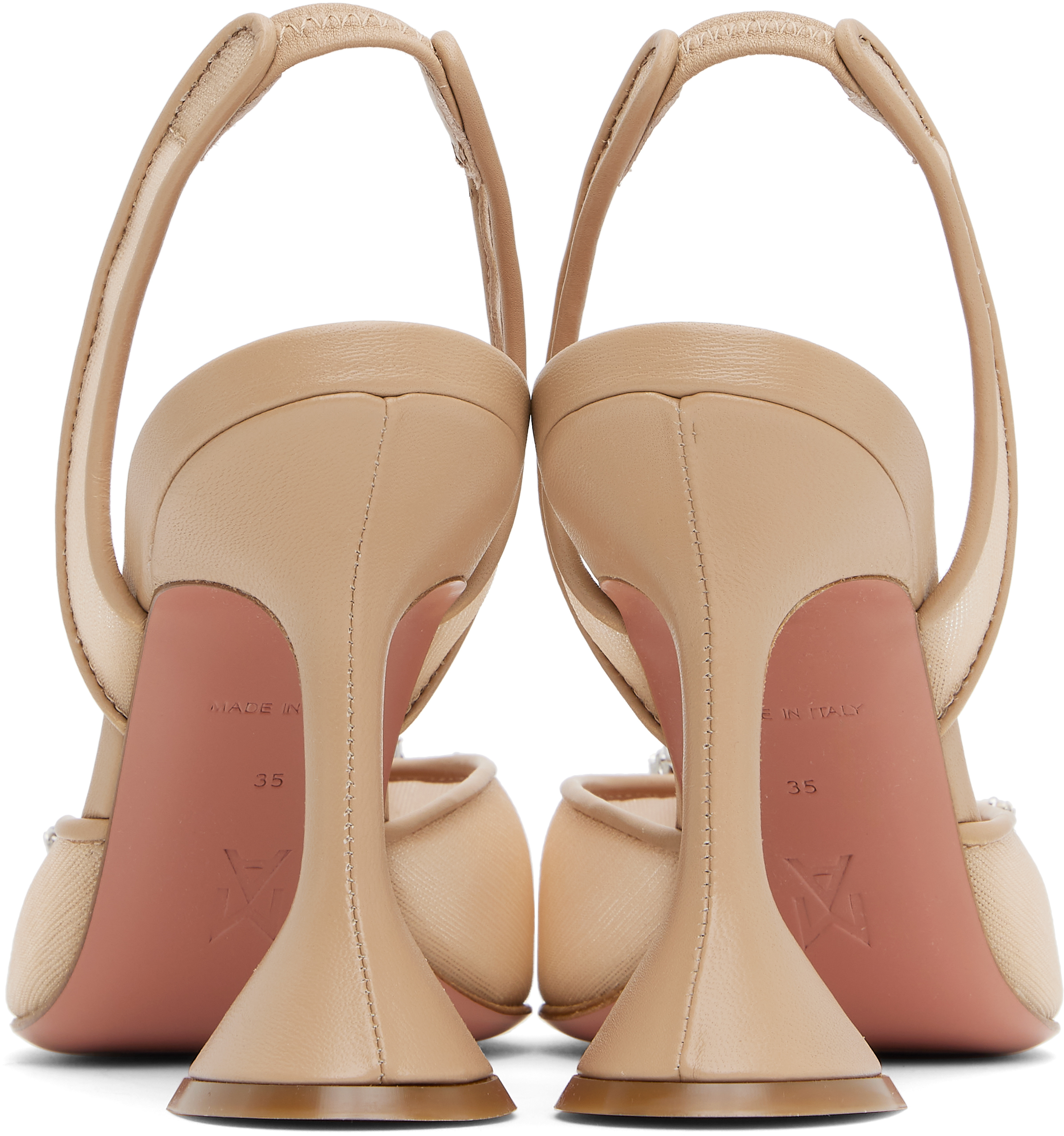 Shop Amina Muaddi Beige Begum Mesh Sling 95 Heels In Mesh Beige + White C
