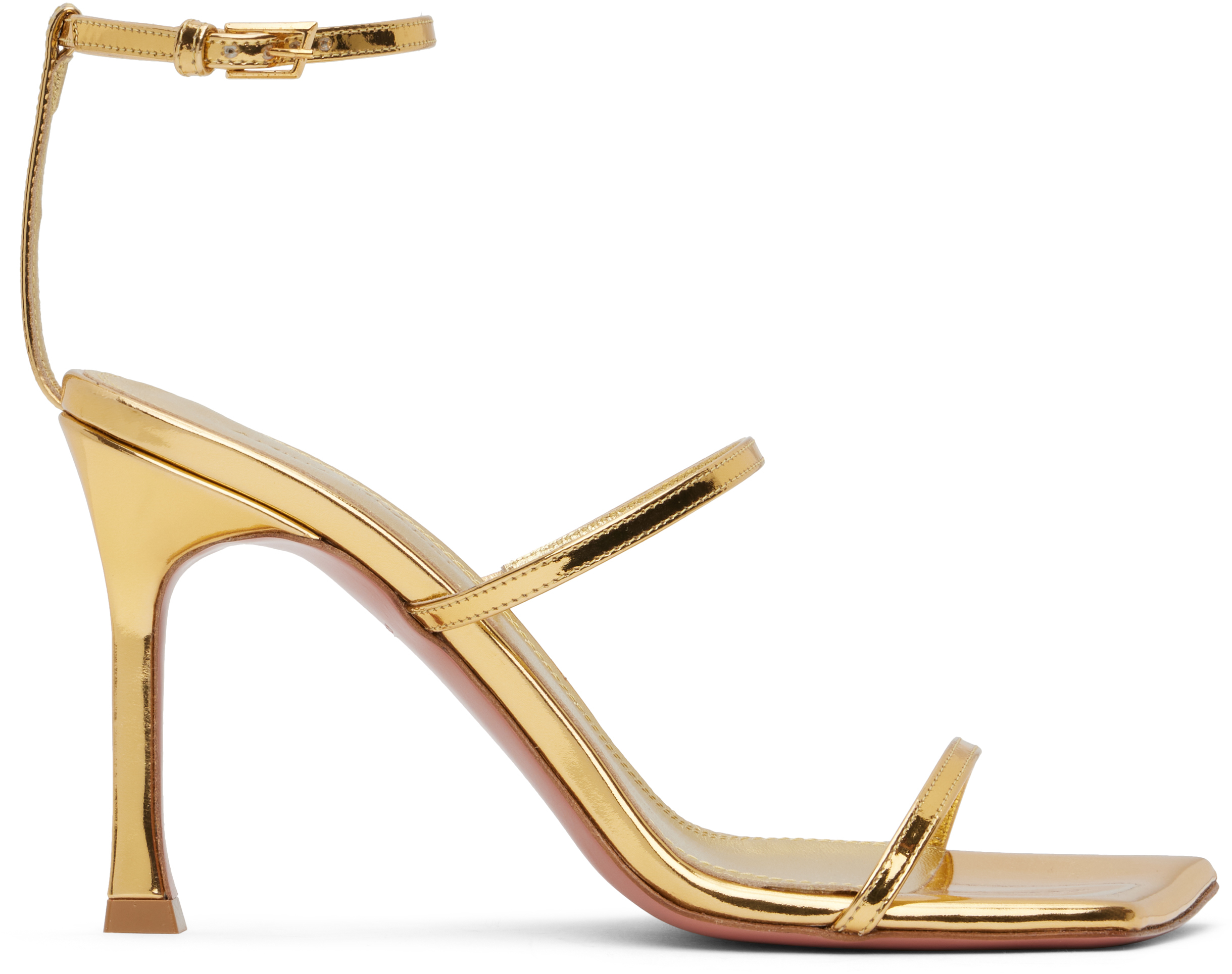 AMINA MUADDI 25SS サンダル・ミュール ゴールド系 Amina Muaddi** Gold Leather Lupita 95 Mules Heels Slippers