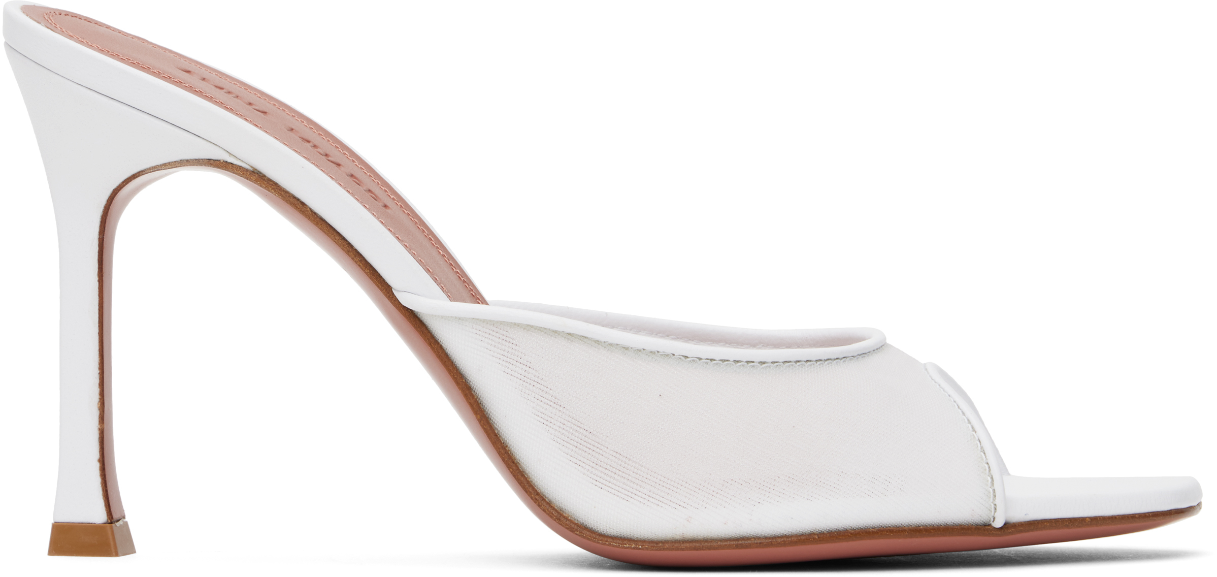 Shop Amina Muaddi White Alexa Mesh Slipper 95 Heeled Sandals In Mesh White