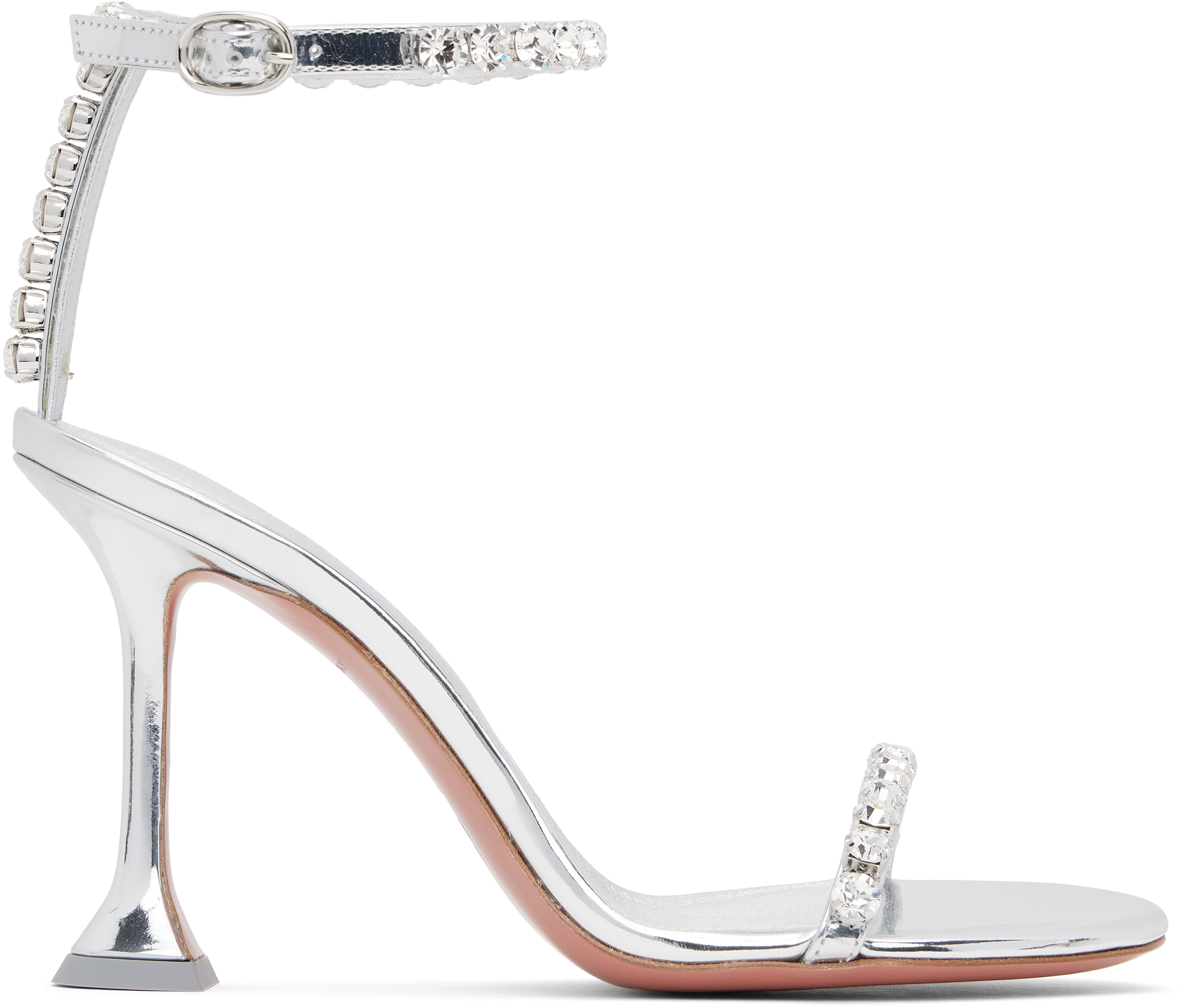 Silver Gigi 95 Heeled Sandals by Amina Muaddi on Sale
