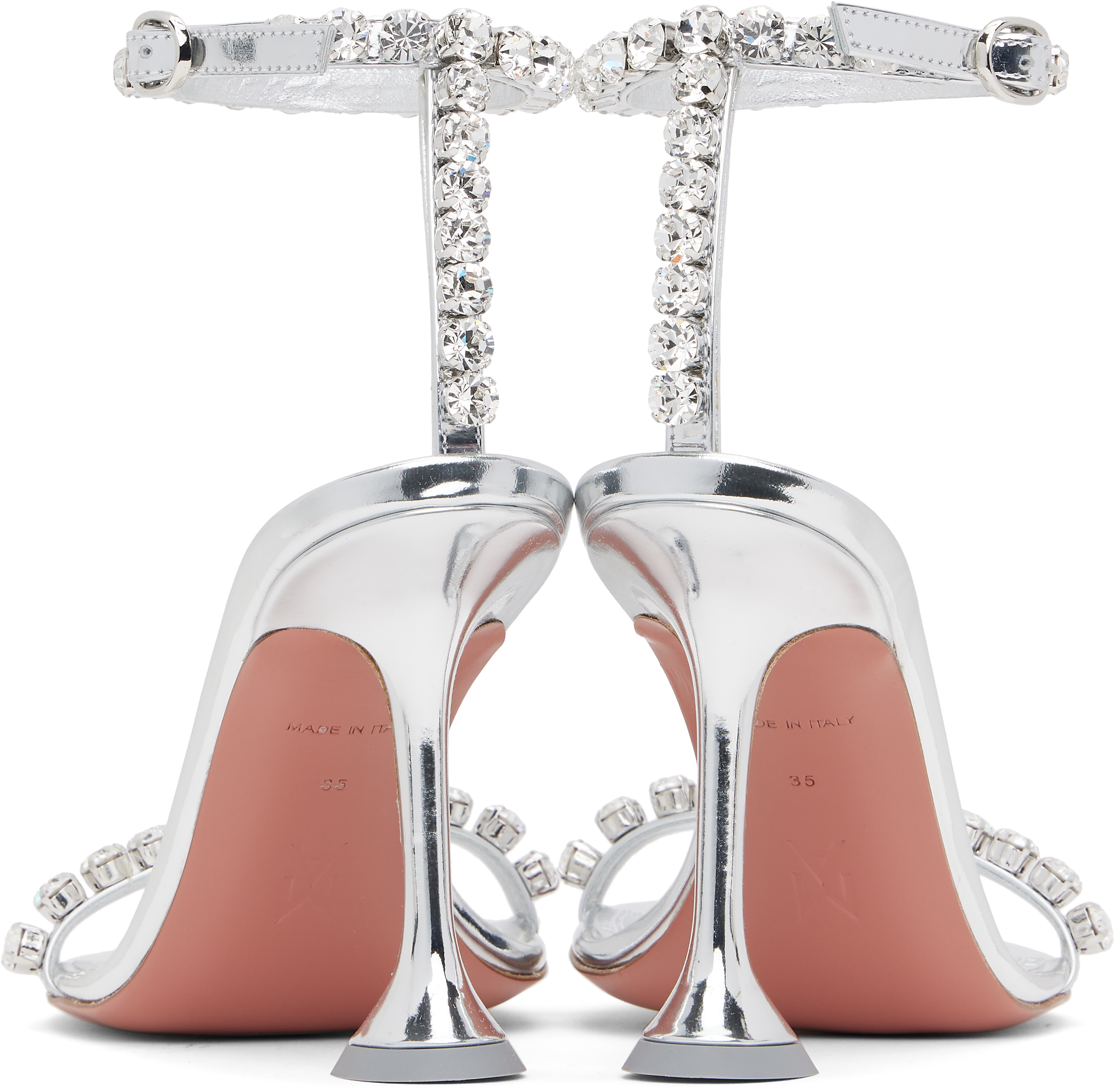 Shop Amina Muaddi Silver Gigi 95 Heeled Sandals In Mirror Silver + Whit