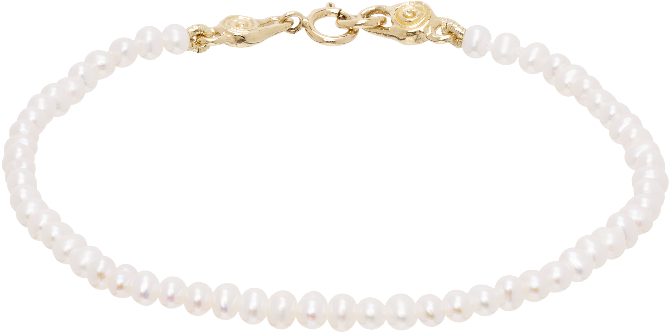 Shop Mondo Mondo White Petite Pearl Bracelet In 14k Yellow Gold