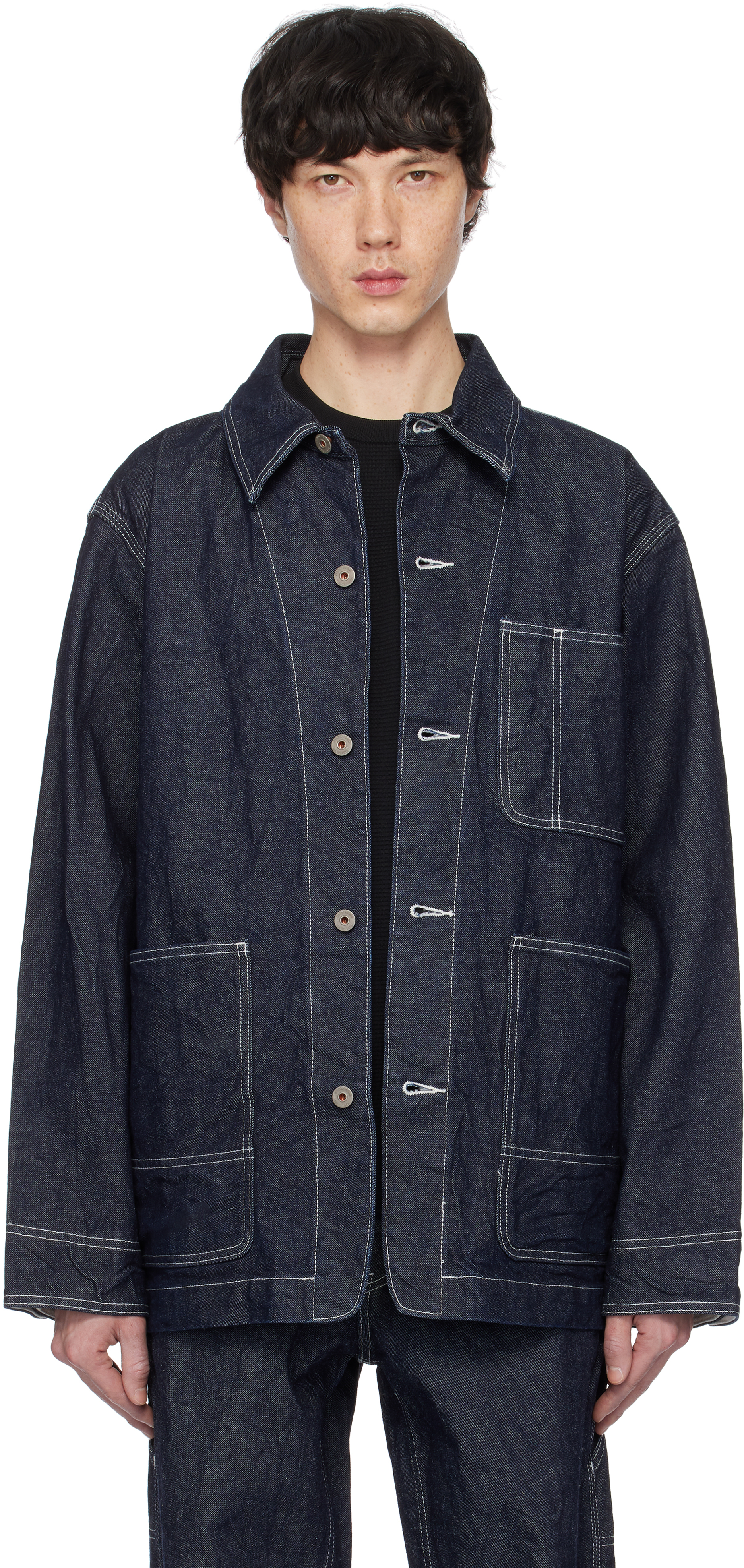 Navy Recycled Cotton Denim Chore Jacket