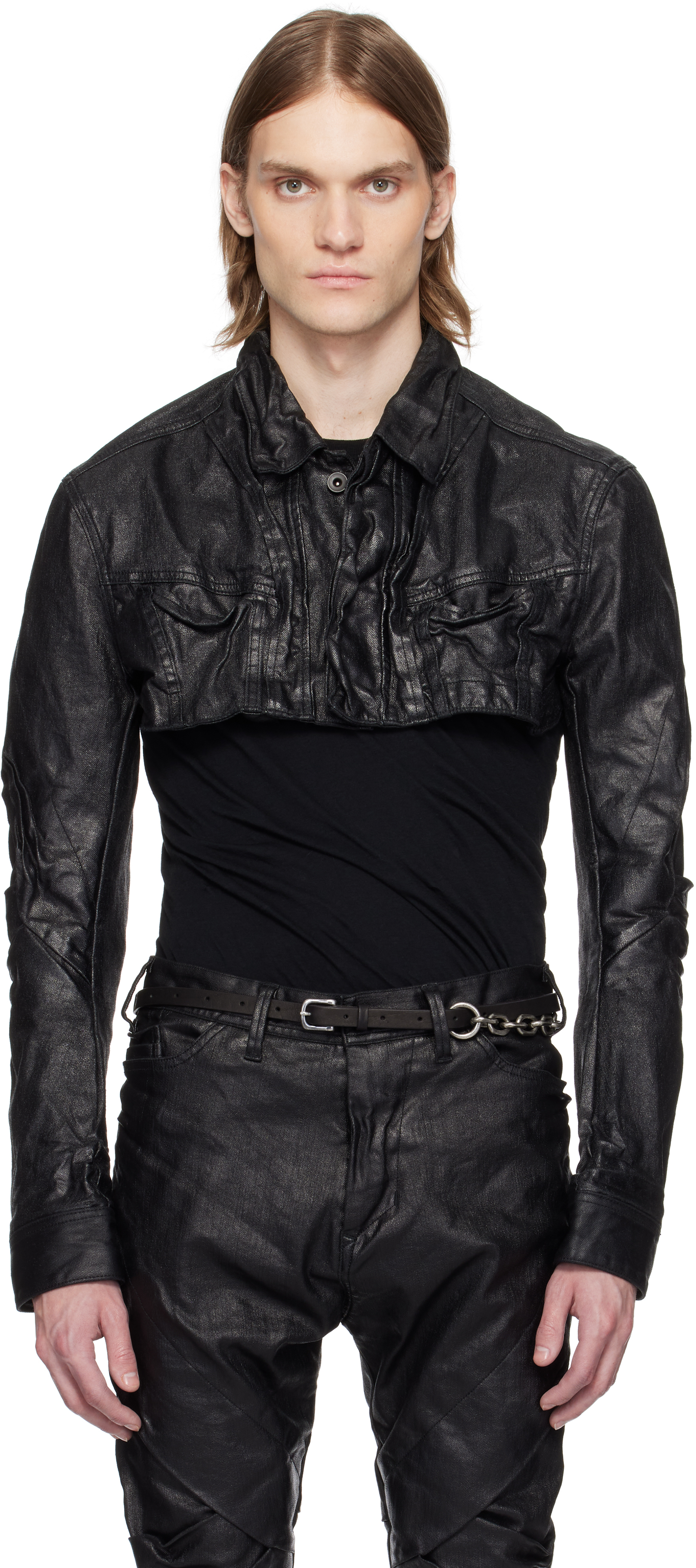 Julius Black Cropper Mylar Jacket In Black