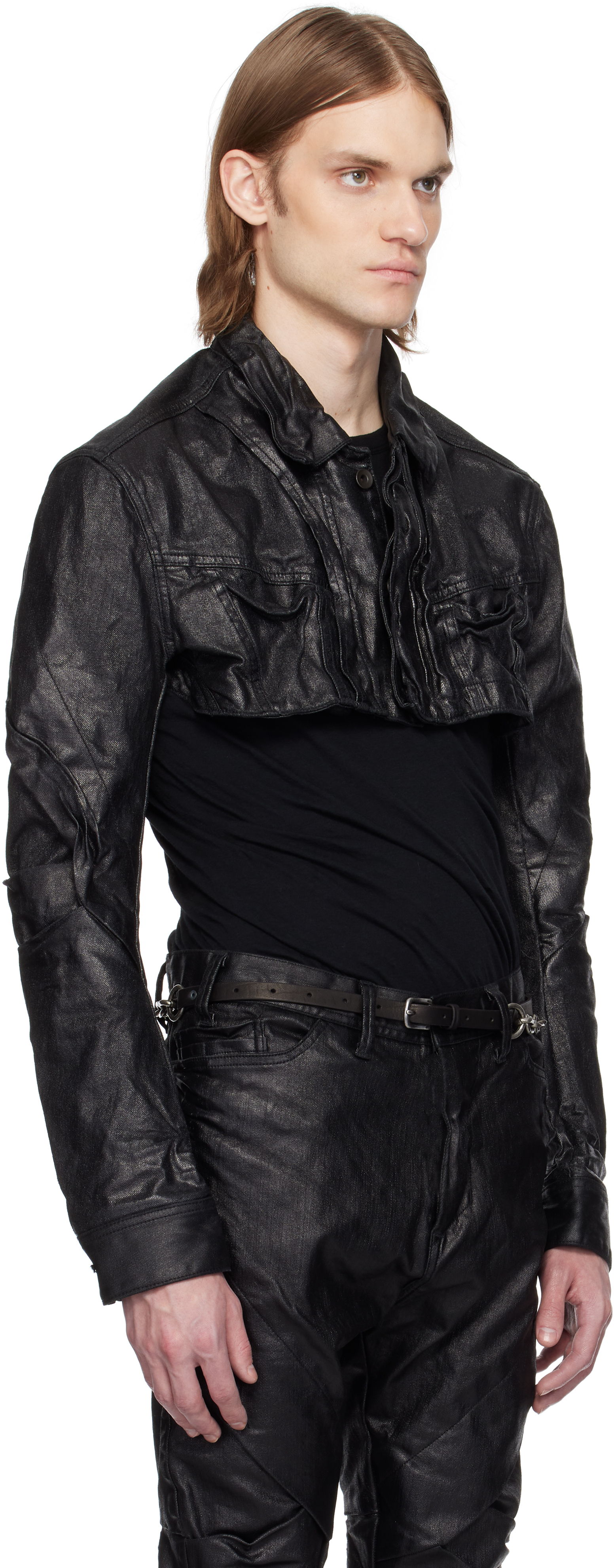 Julius Black Cropper Mylar Jacket In Black