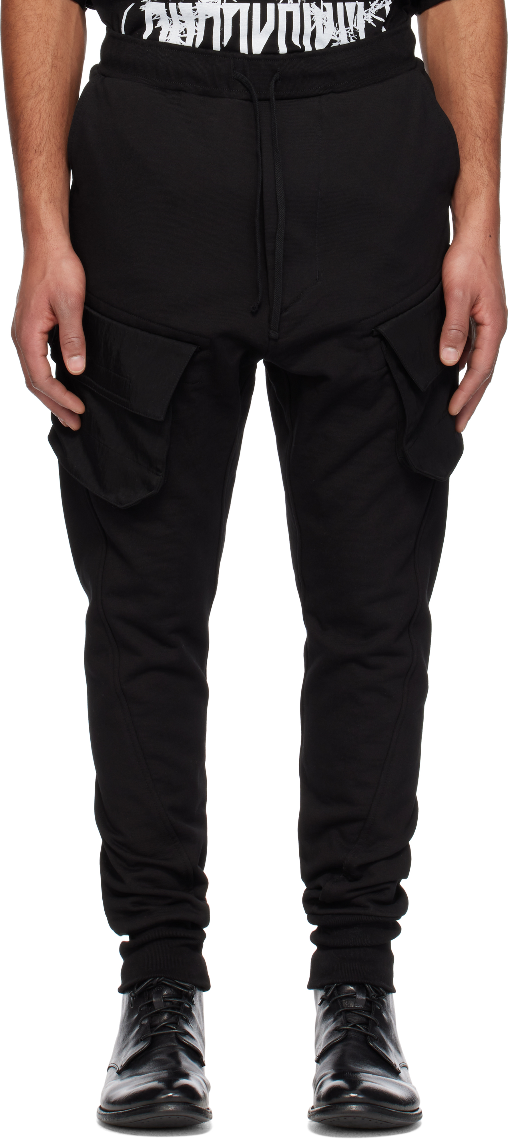 Black Cotton Heavy Sweat Cargo Pants