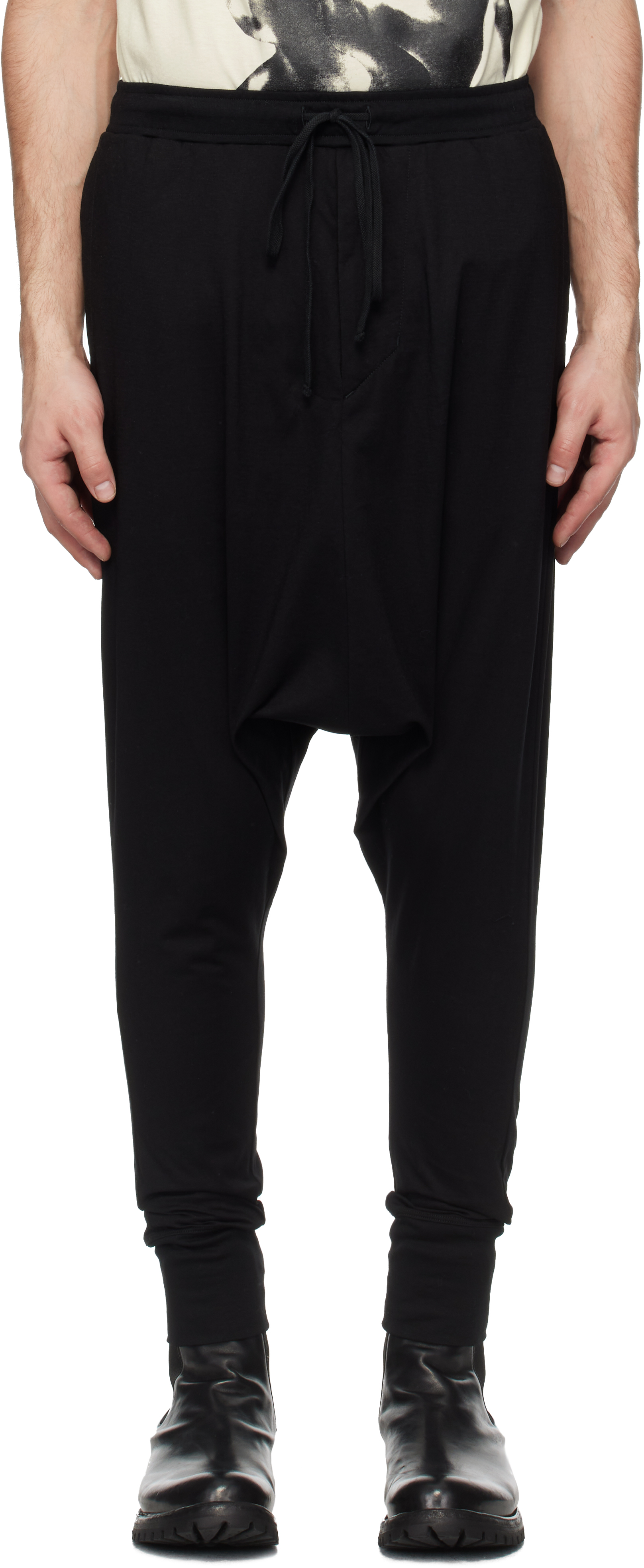 Black Drop-Crotch Runner Sweatpants