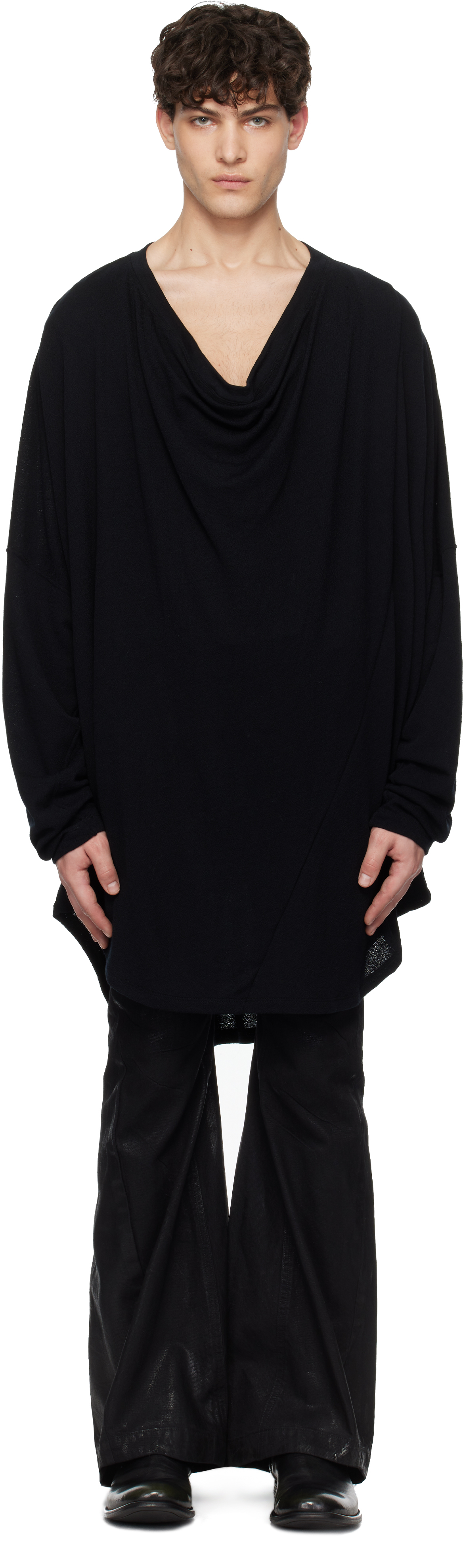 Black Ana-Knit Drape Sweater