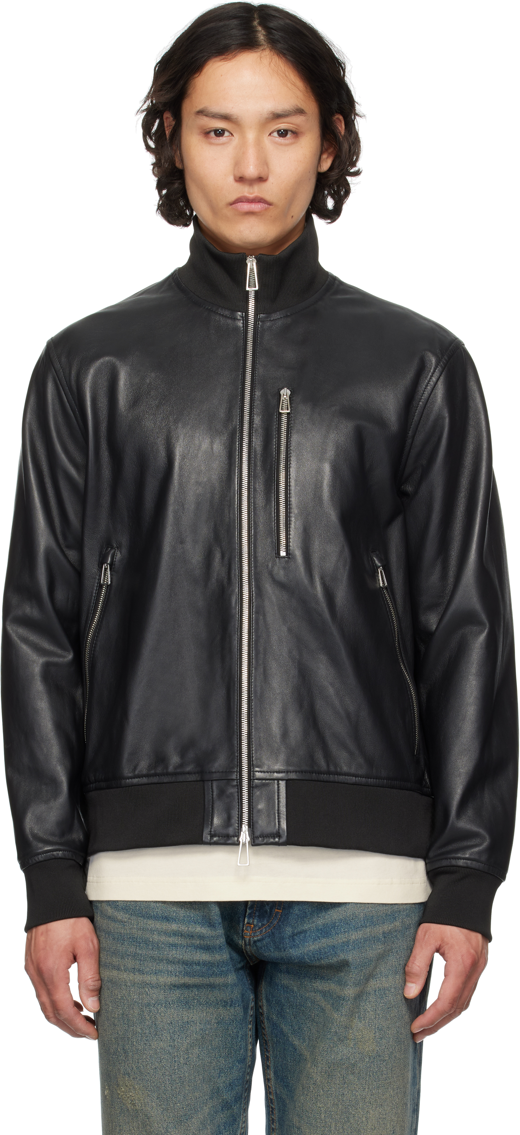 Black Leather Bomber Jacket