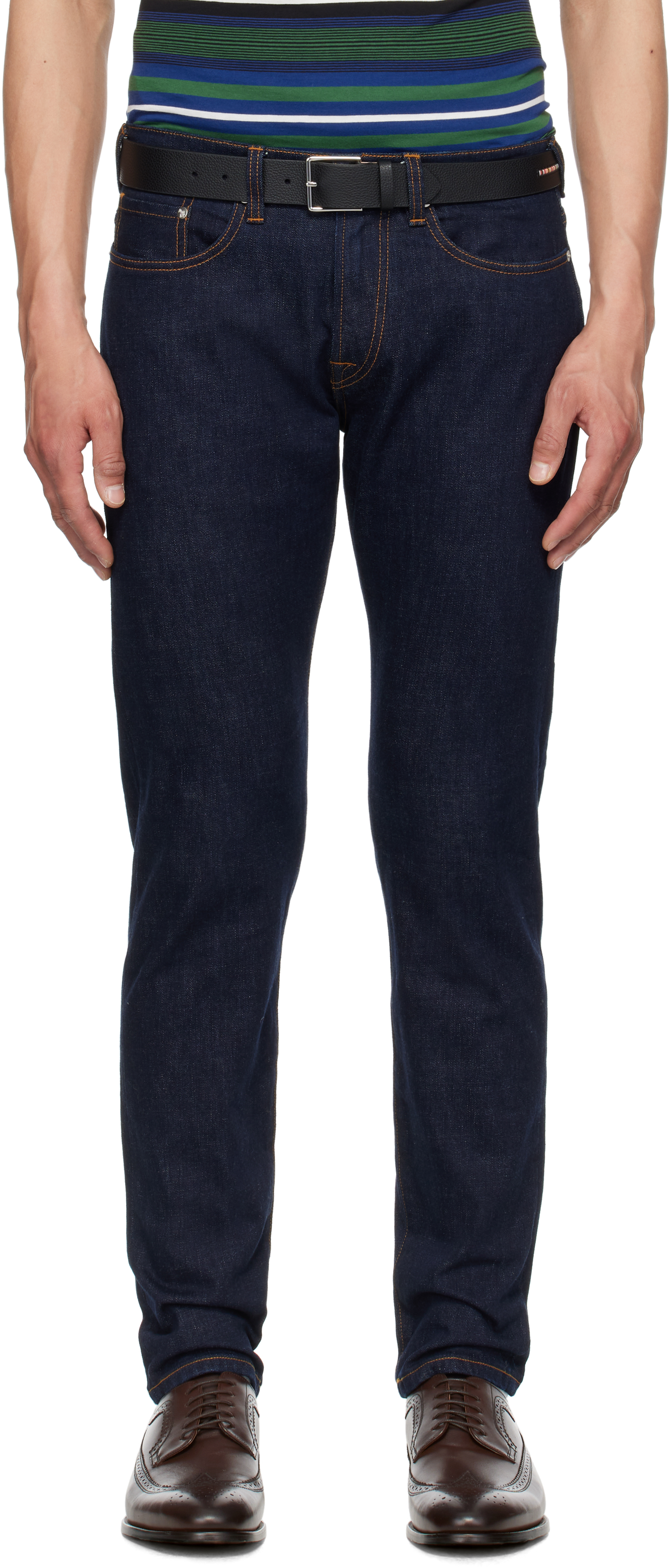 Indigo Tapered-Fit Crosshatch Stretch Jeans