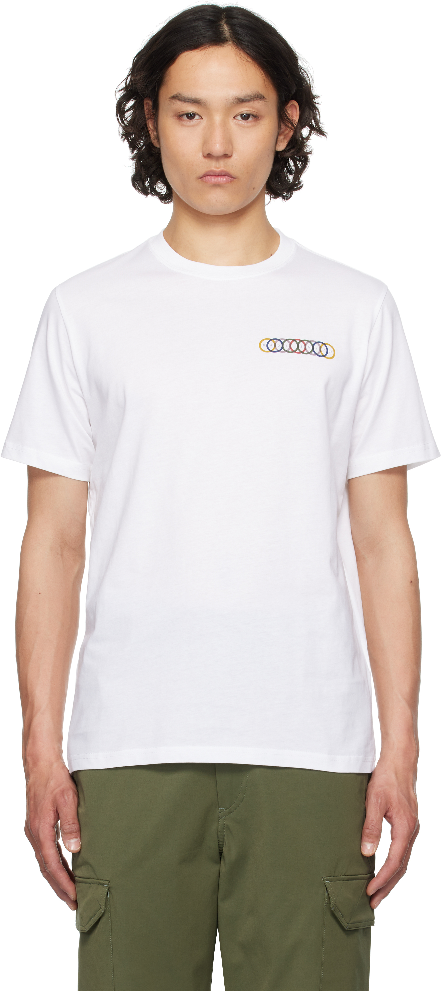 Tシャツ・カットソー PS BY PAUL SMITH Men T Shirts M2R731YMP4540 WHITE Men's White 'Cyclist Silhouette' Print T-Shirt
