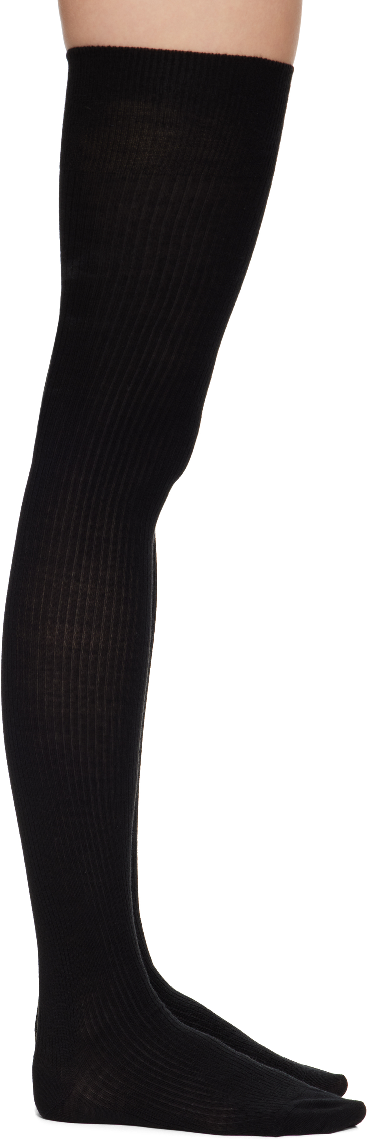 Black Over Knee Wool Rib Socks