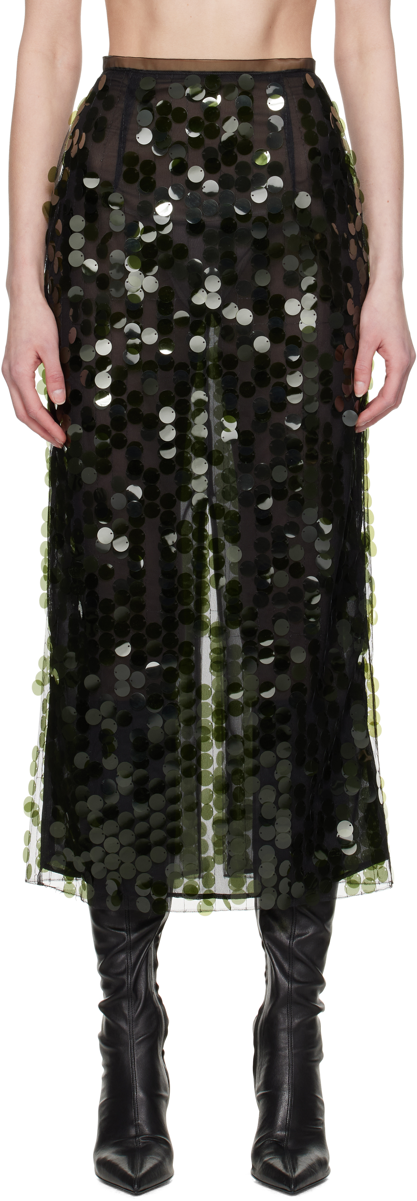 Green Dia Sequin Midi Skirt