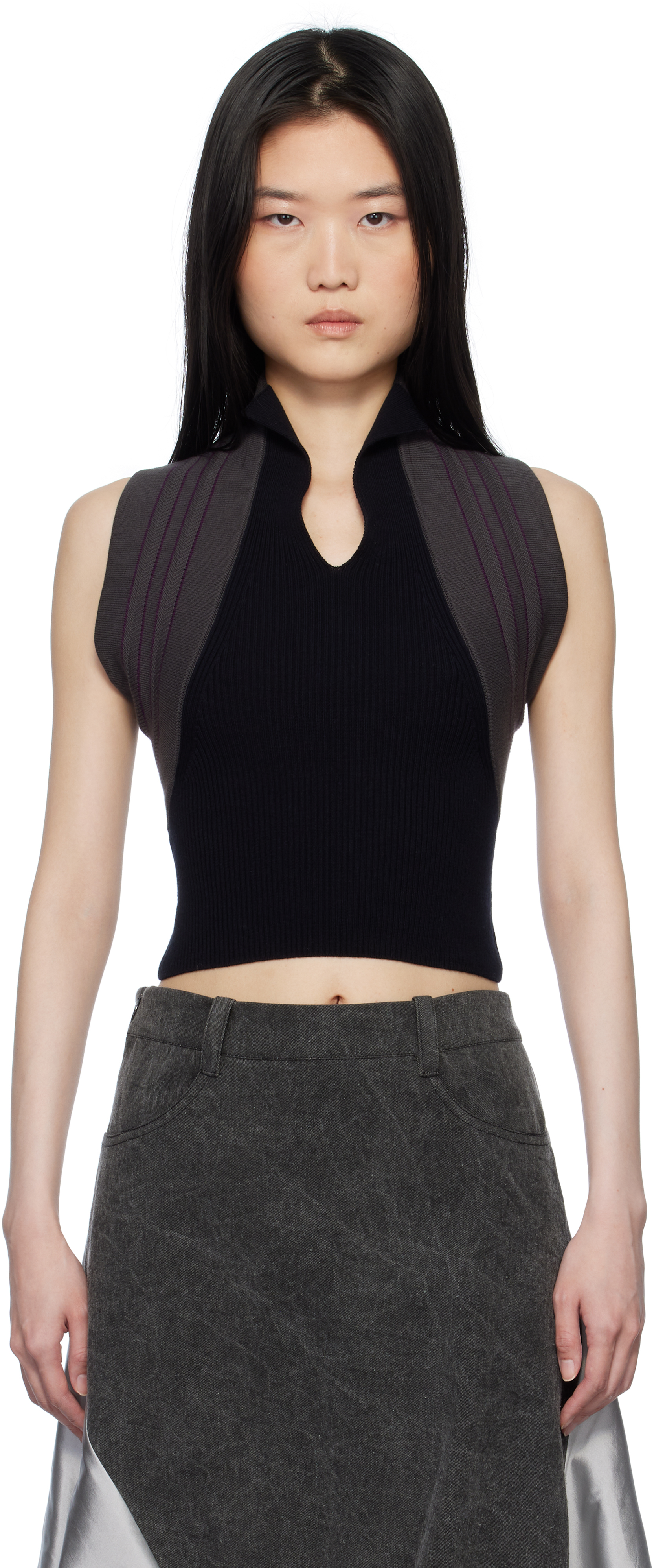 Grey 
Black Knit Halter Polo