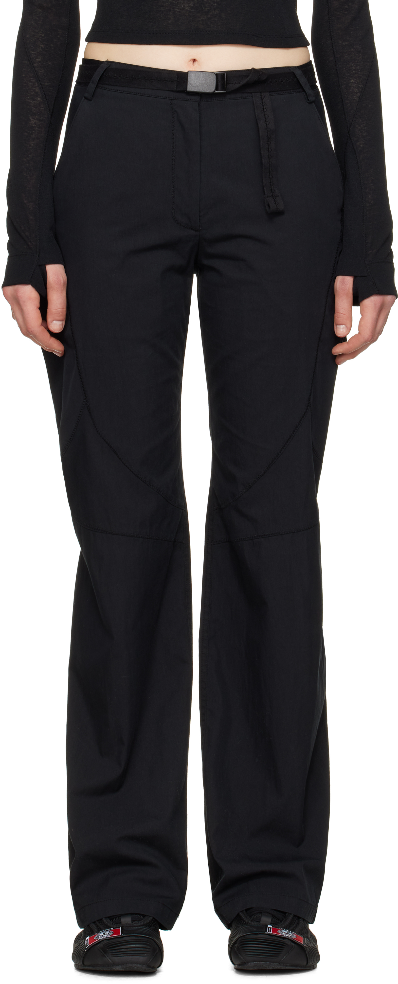 Black Low-Rise Belted Trousers