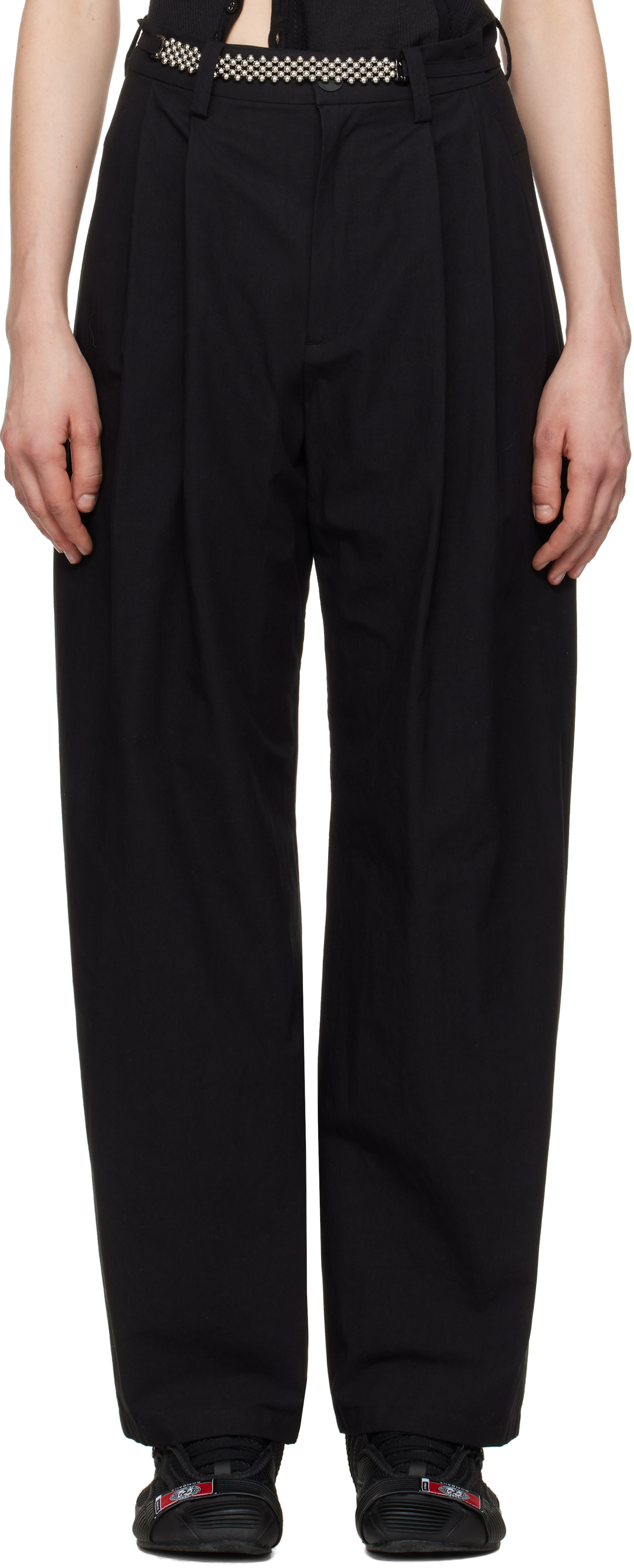 Black Wide Beaded Belt Trousers