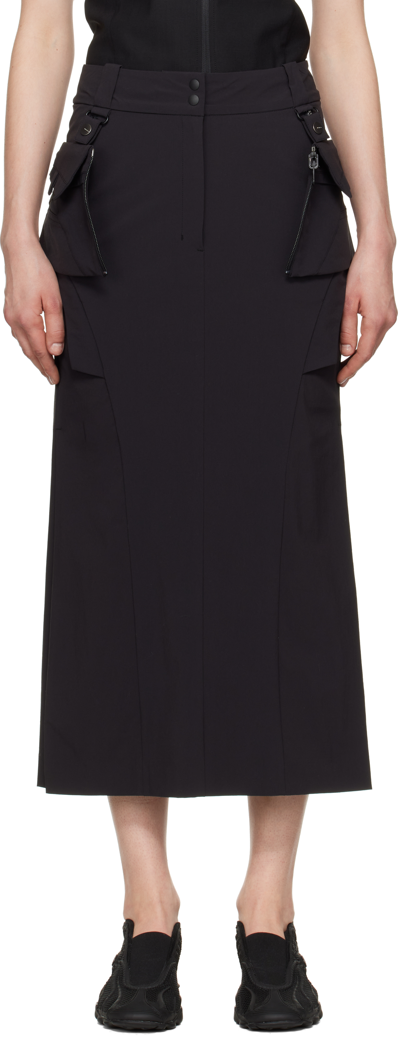 Black Cargo Midi Skirt 
Top Set