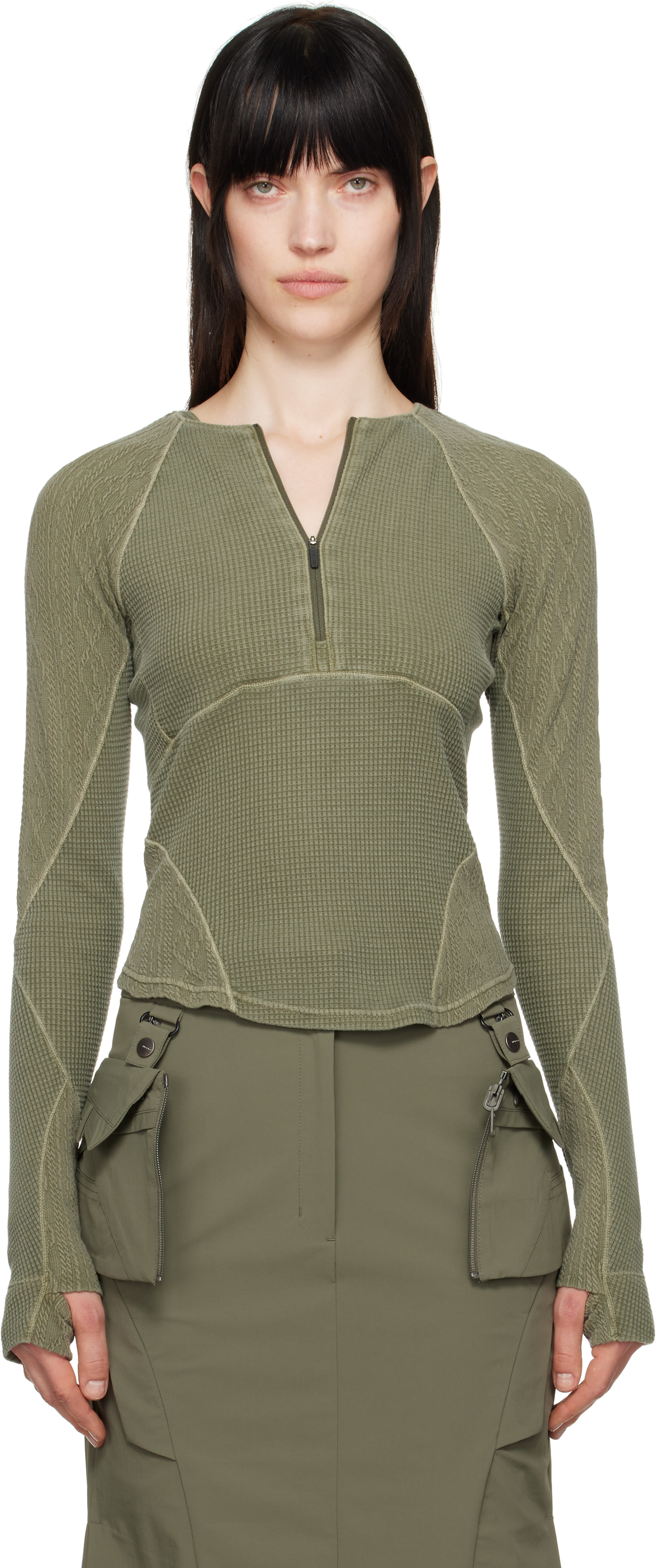 Khaki Half-Zip Raglan T-shirt