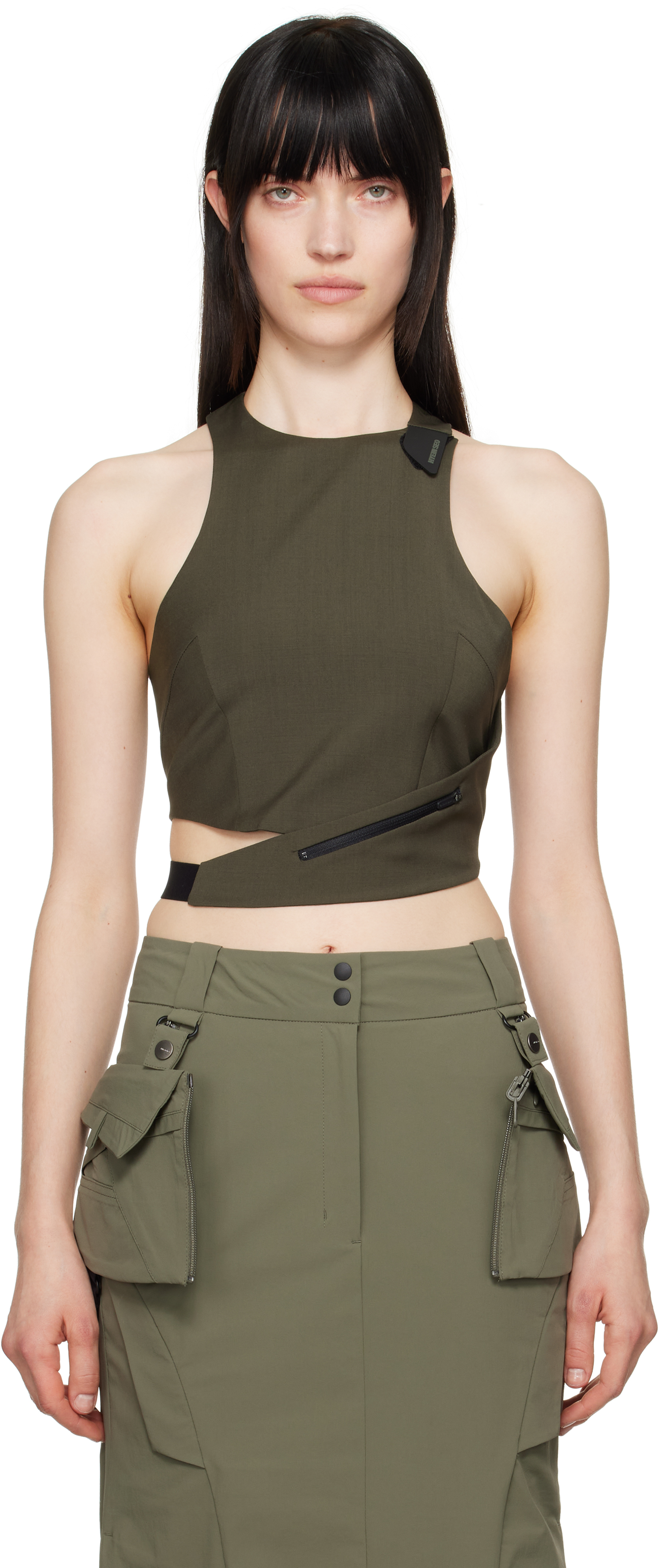 Khaki Cinched Halter Tank Top