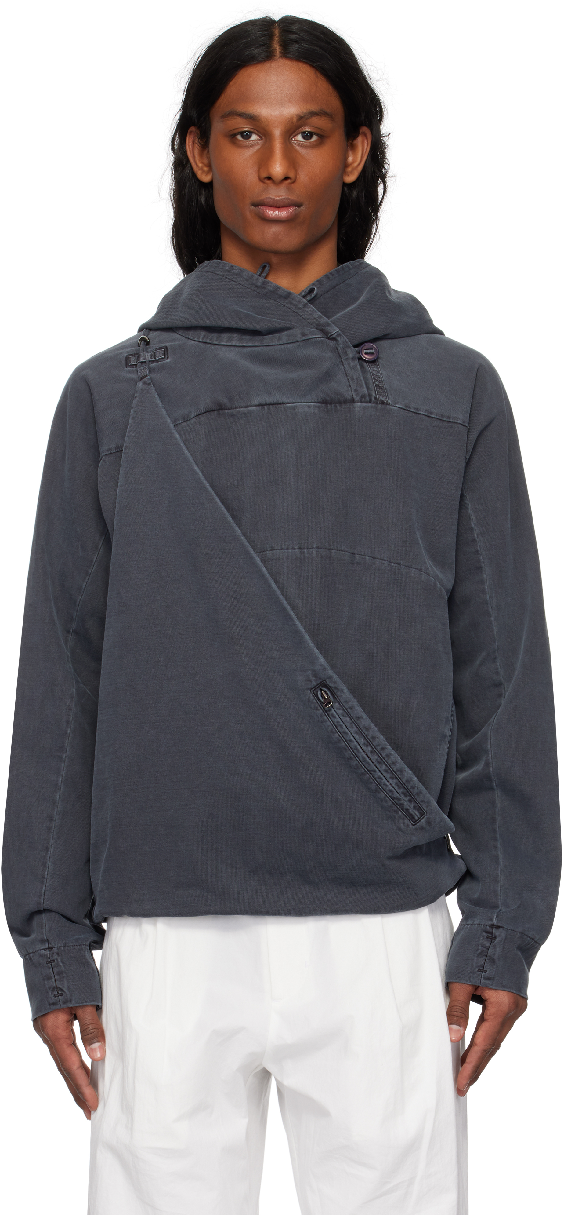 Gray Dyed Scarf Bag Hoodie
