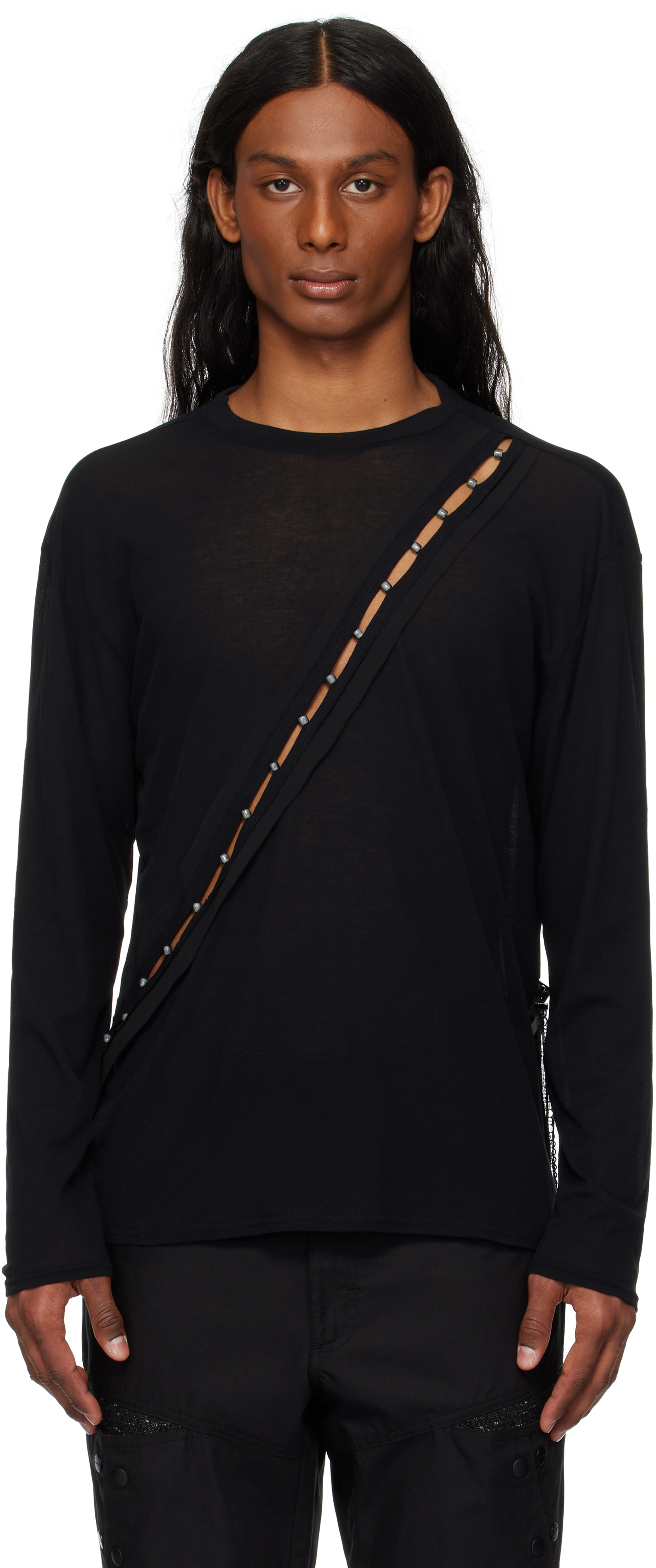 Black Beaded Long Sleeve Top