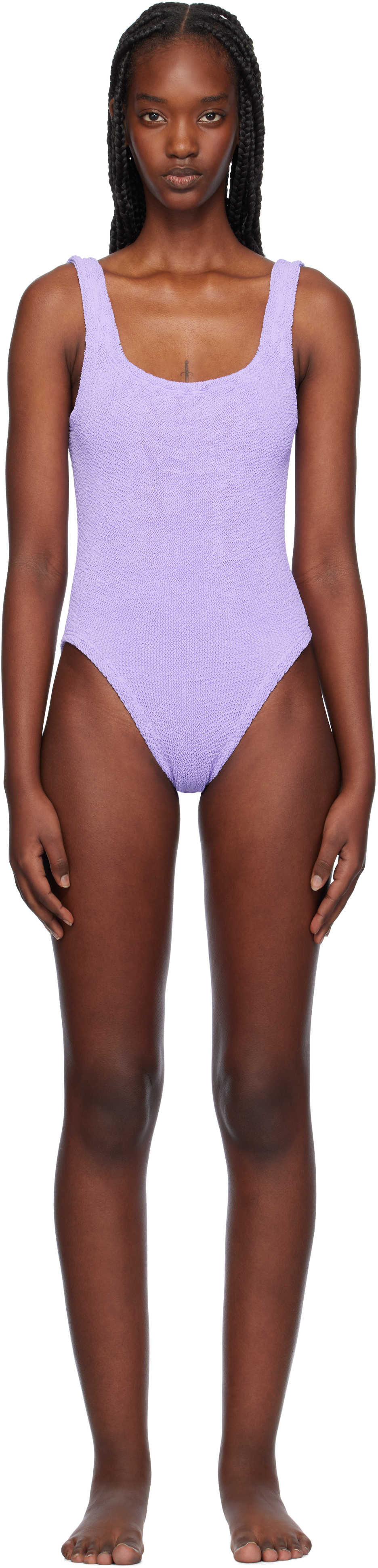Purple Square Neck Swimsuit by Hunza G on Sale