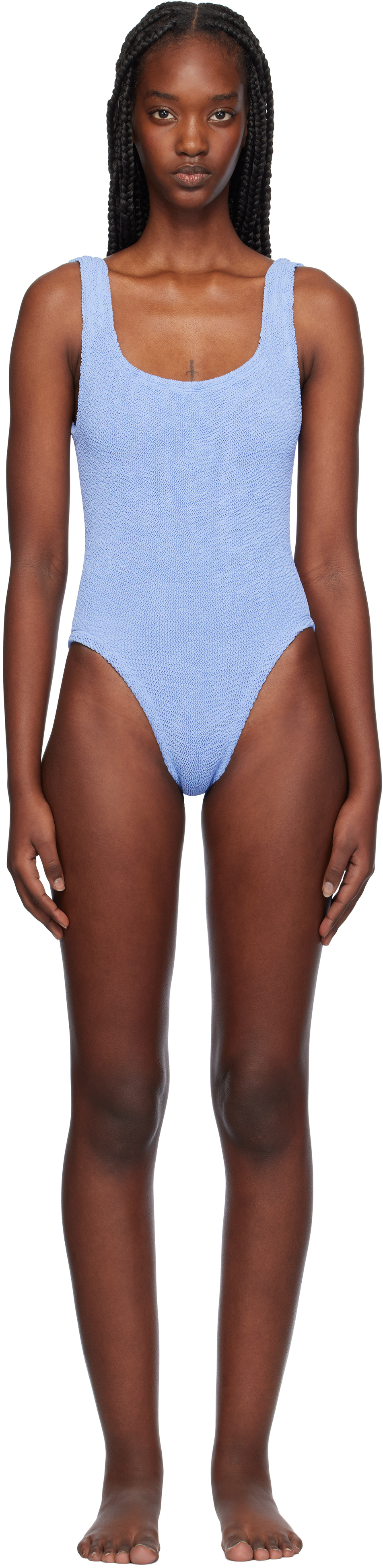 Blue Square Neck Swimsuit by Hunza G on Sale