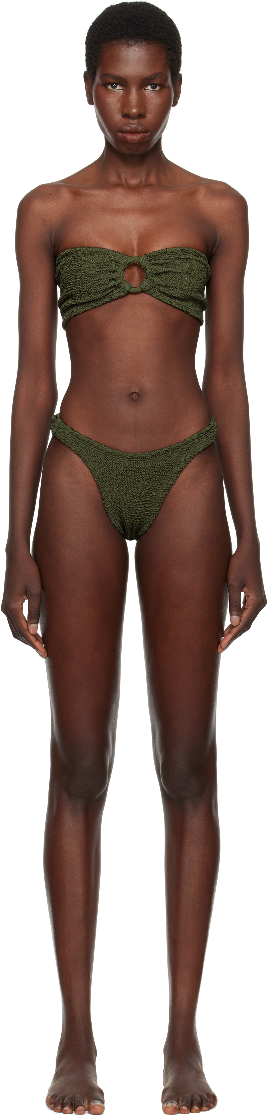 【関税込み】Hunza G グリーン Gloria Tonal Hoops ビキニ Green Gloria Tonal Hoops Bikini by Hunza G on Sale