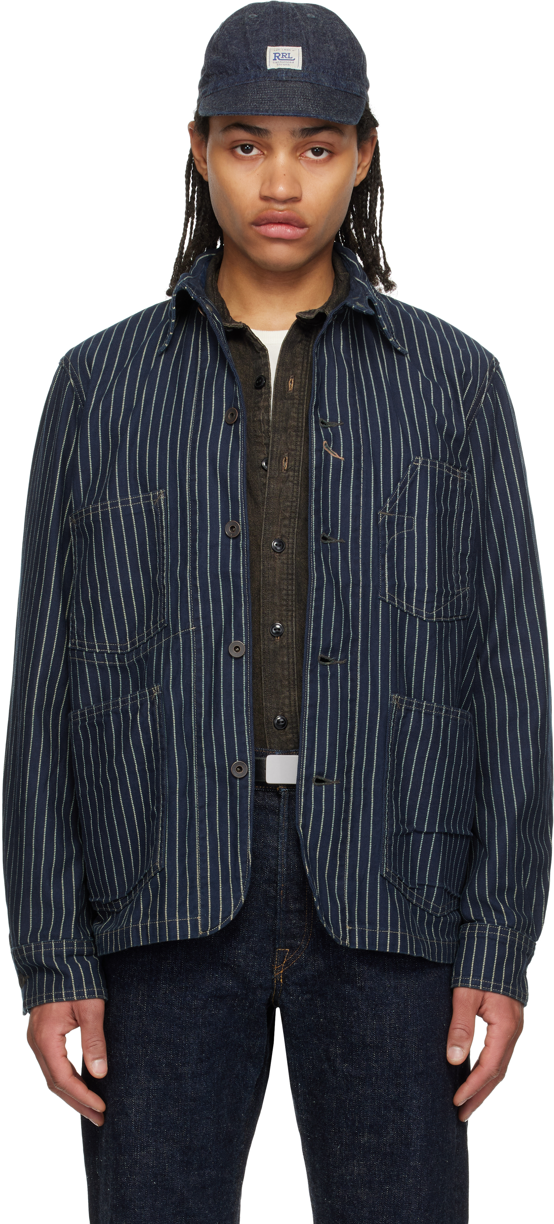 Navy Striped Twill Johnston Overshirt