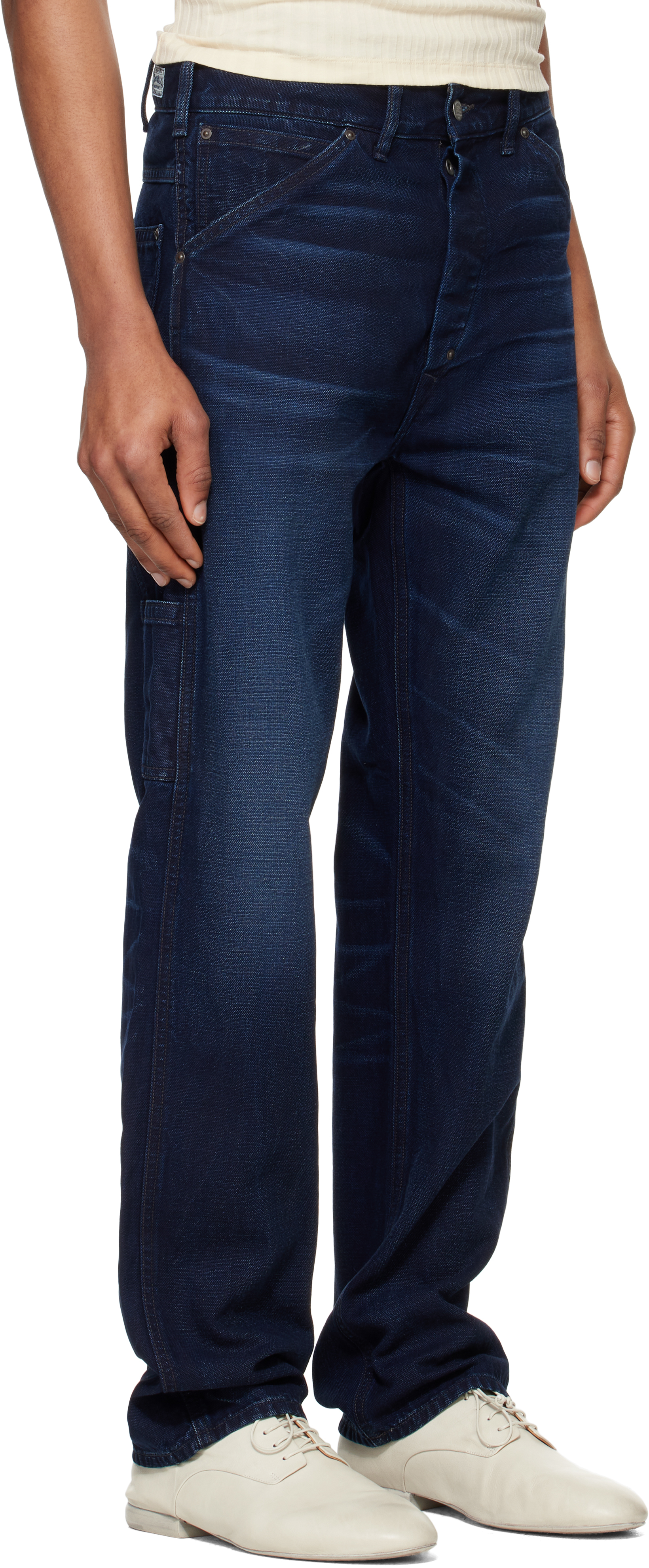 RRL NAVY ENGINEER FIT CANVAS CARPENTER TROUSERS