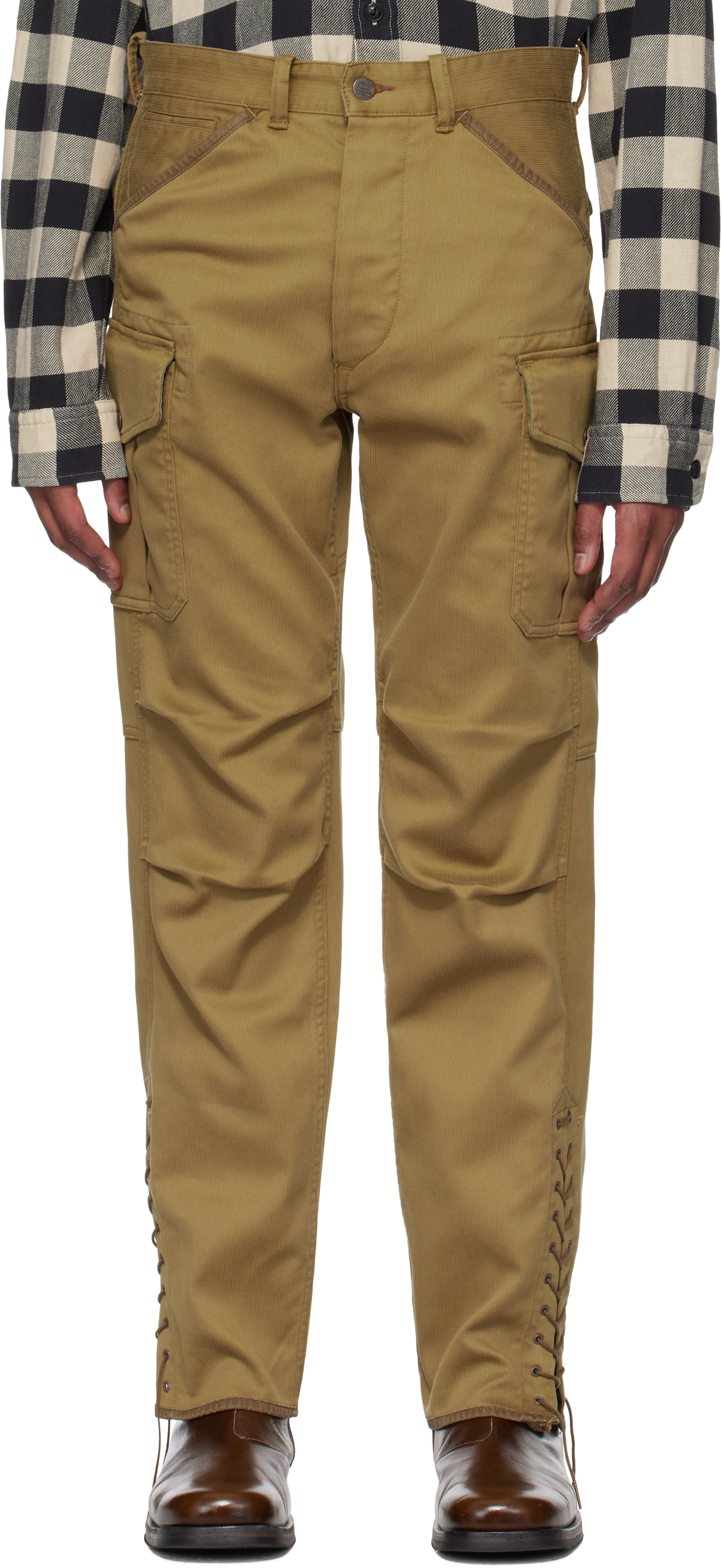 Khaki Bedford Cord Cargo Pants