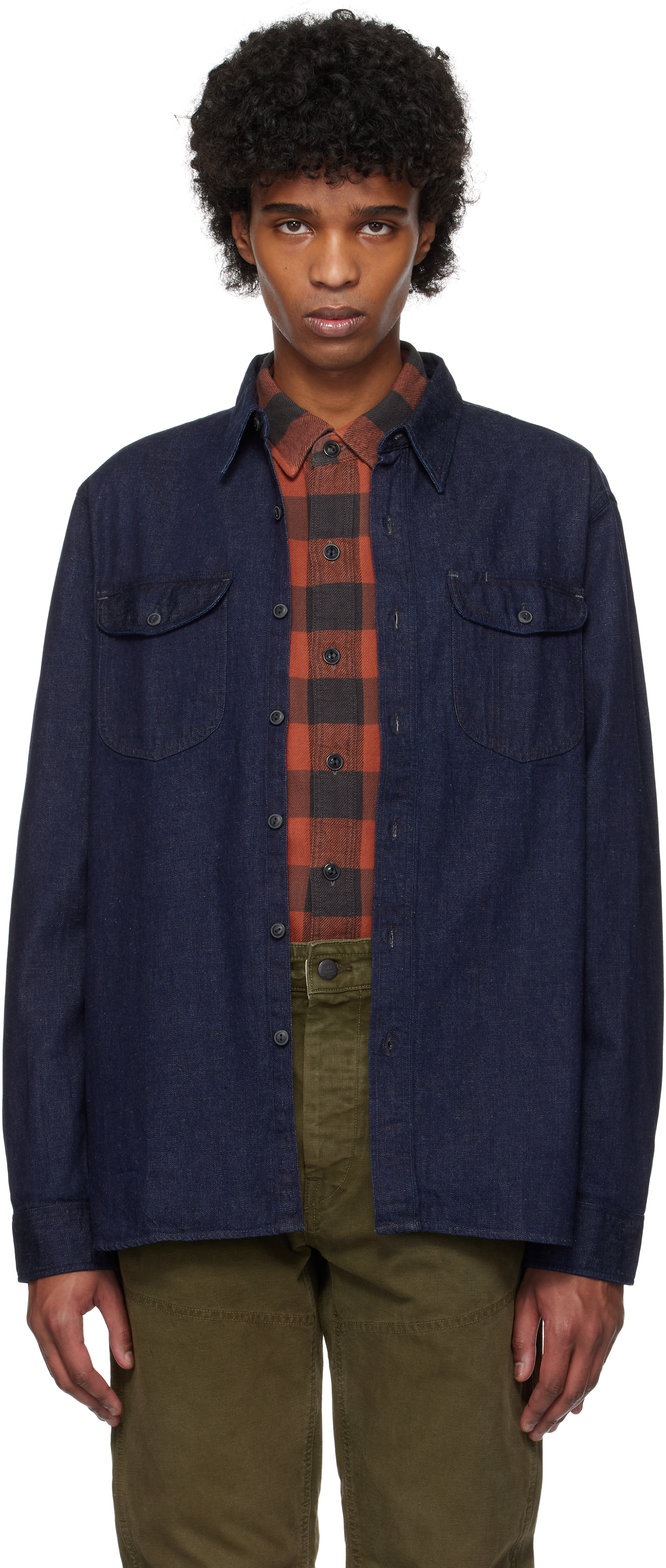 Indigo Cotton-Linen Work Denim Shirt