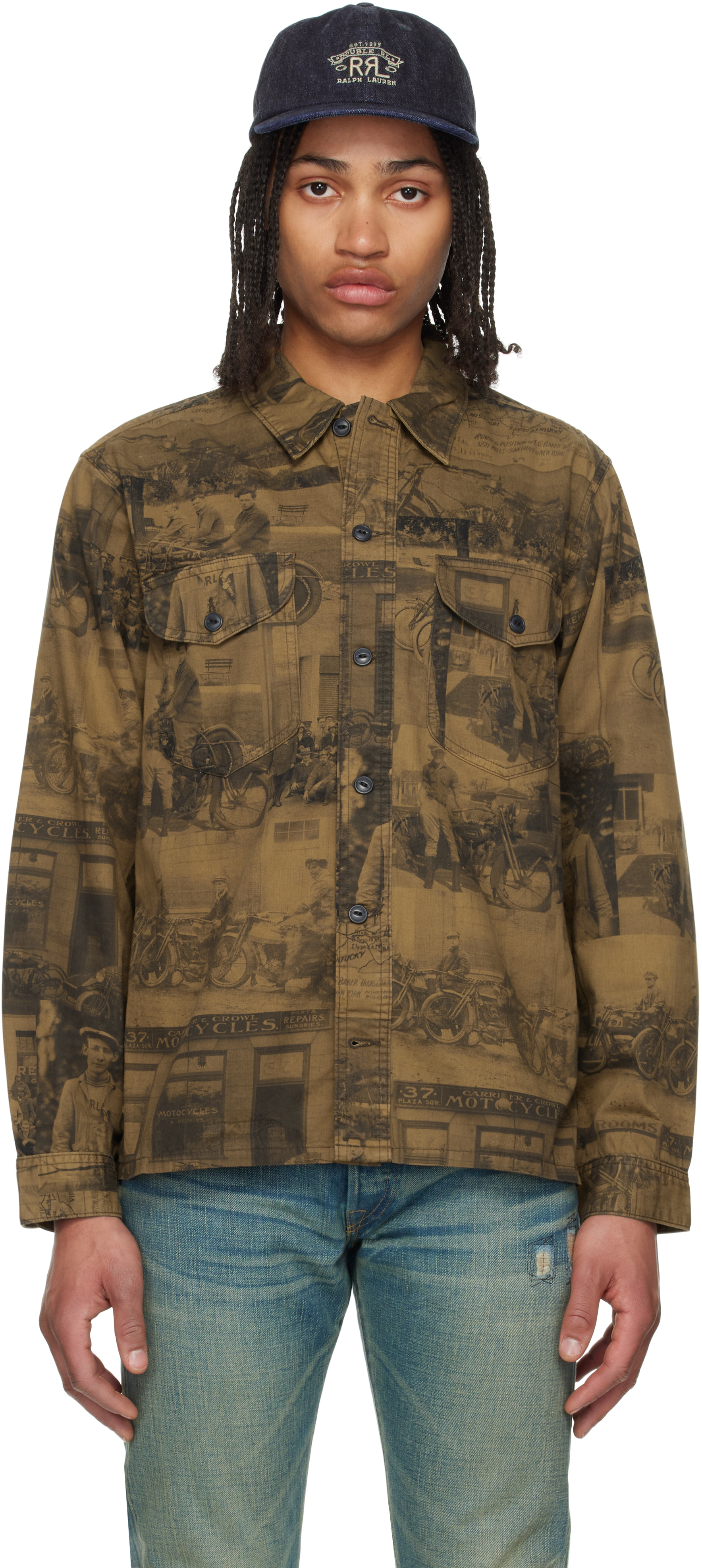 Brown Photo-Print Twill Shirt