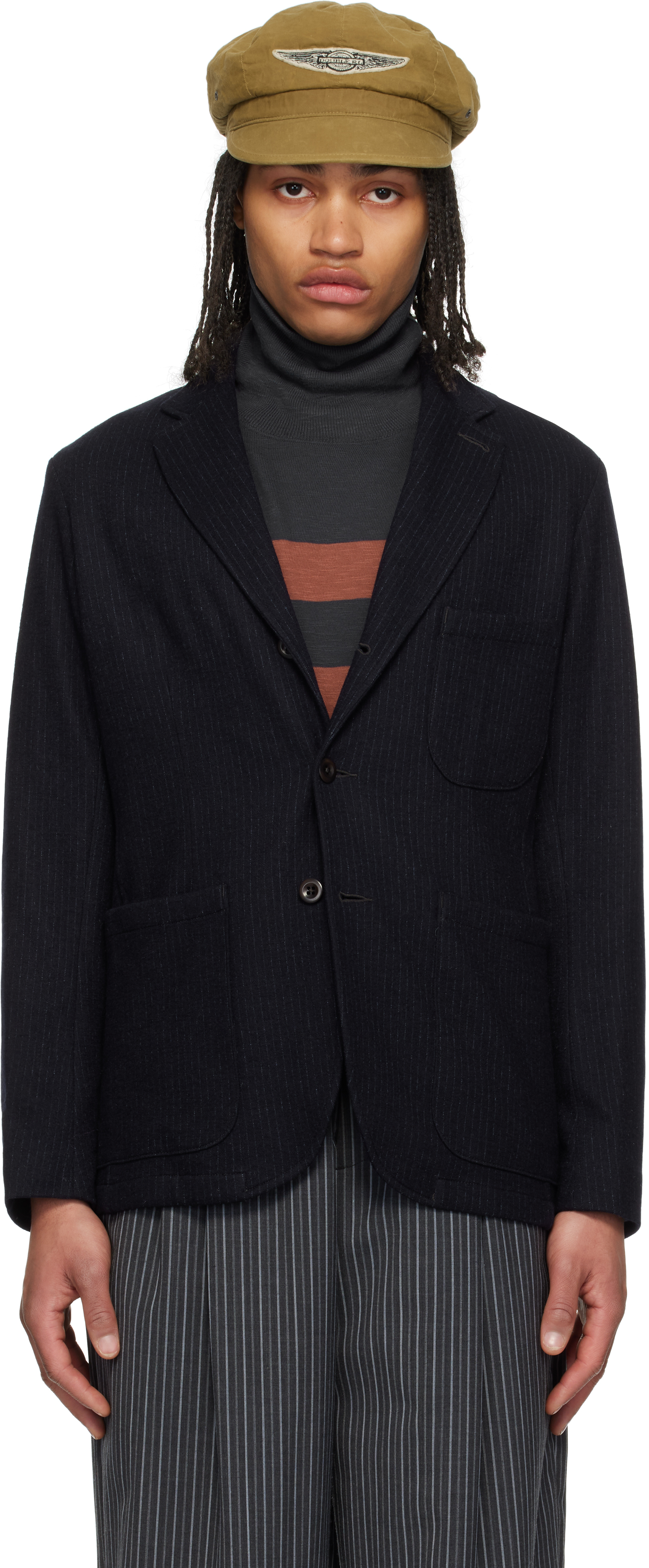 Navy Unconstructed Jacquard-Knit Sport Blazer