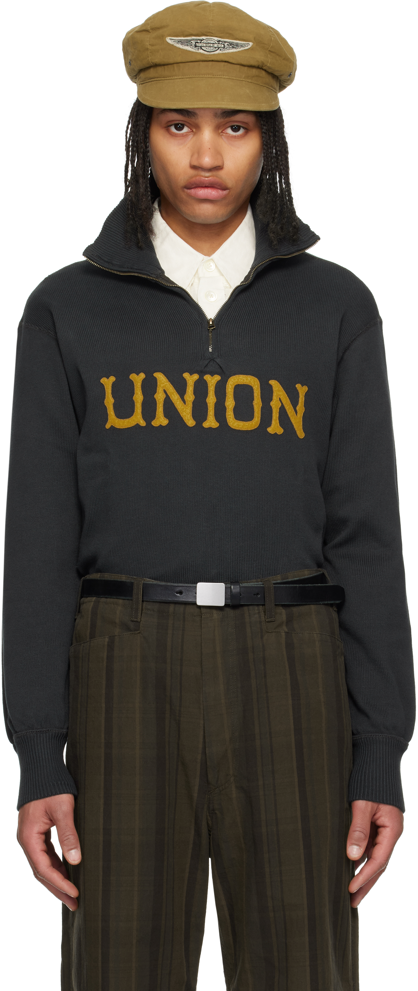 Gray Long Sleeve Cotton Half-Zip Sweater