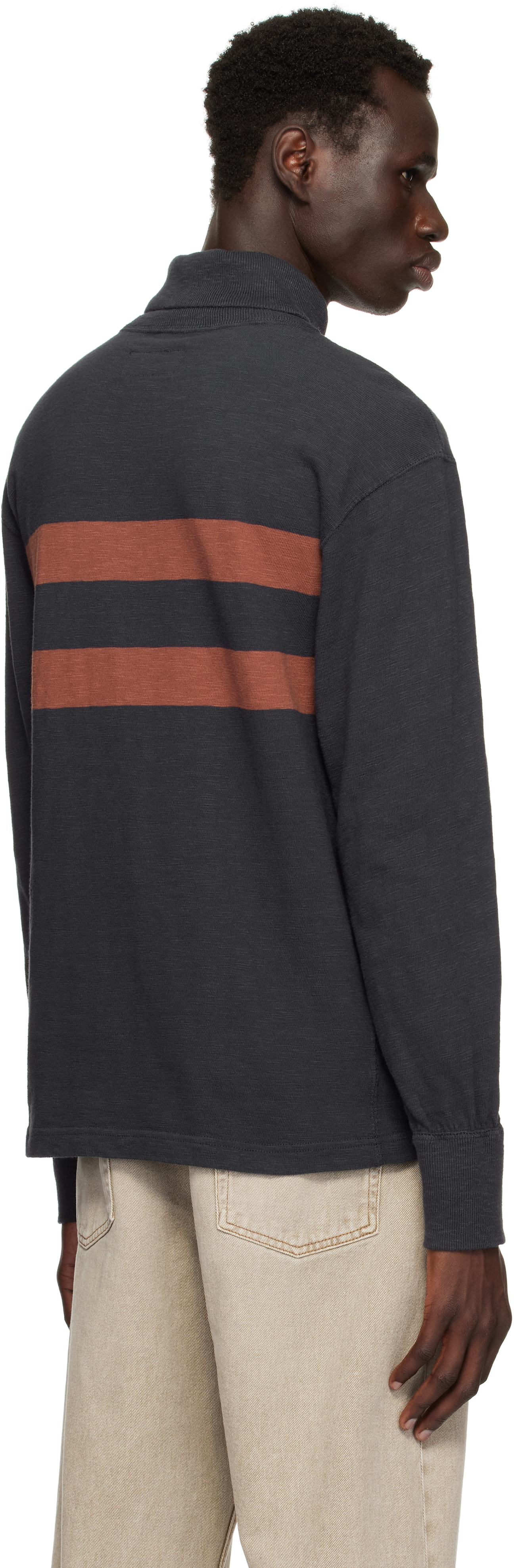 Rrl Navy & Red Double Striped Turtleneck In Navy Multi