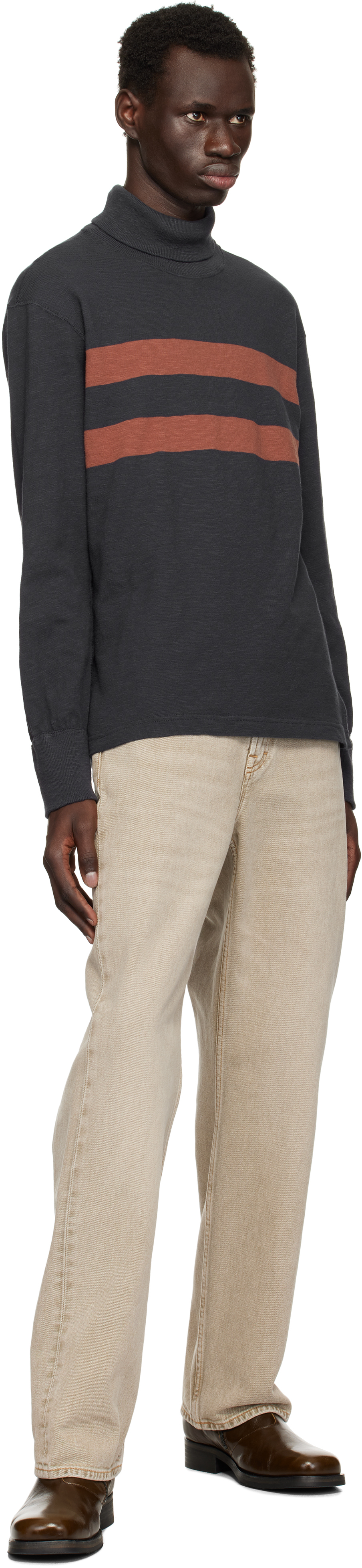 Rrl Navy & Red Double Striped Turtleneck In Navy Multi