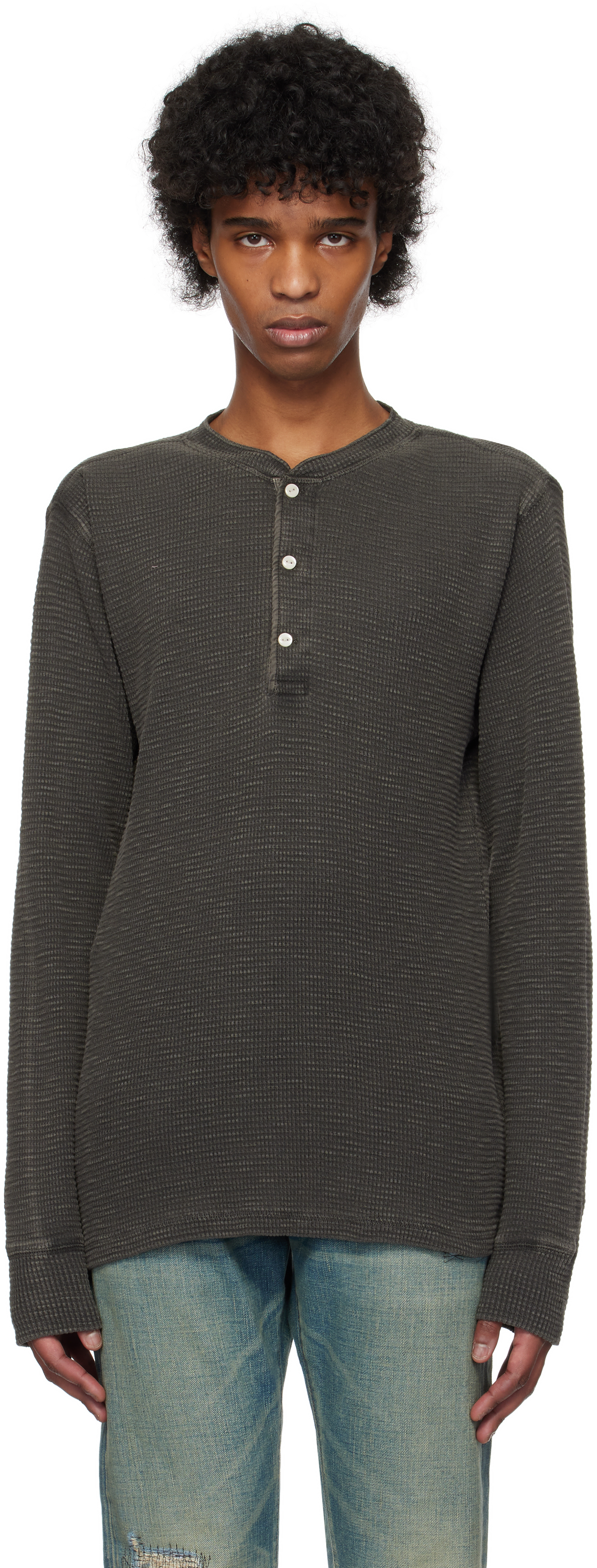 【関税込み】RRL ブラック ワッフルニット ヘンリーネック RRLのブラック ワッフルニット ヘンリーネックがセール中