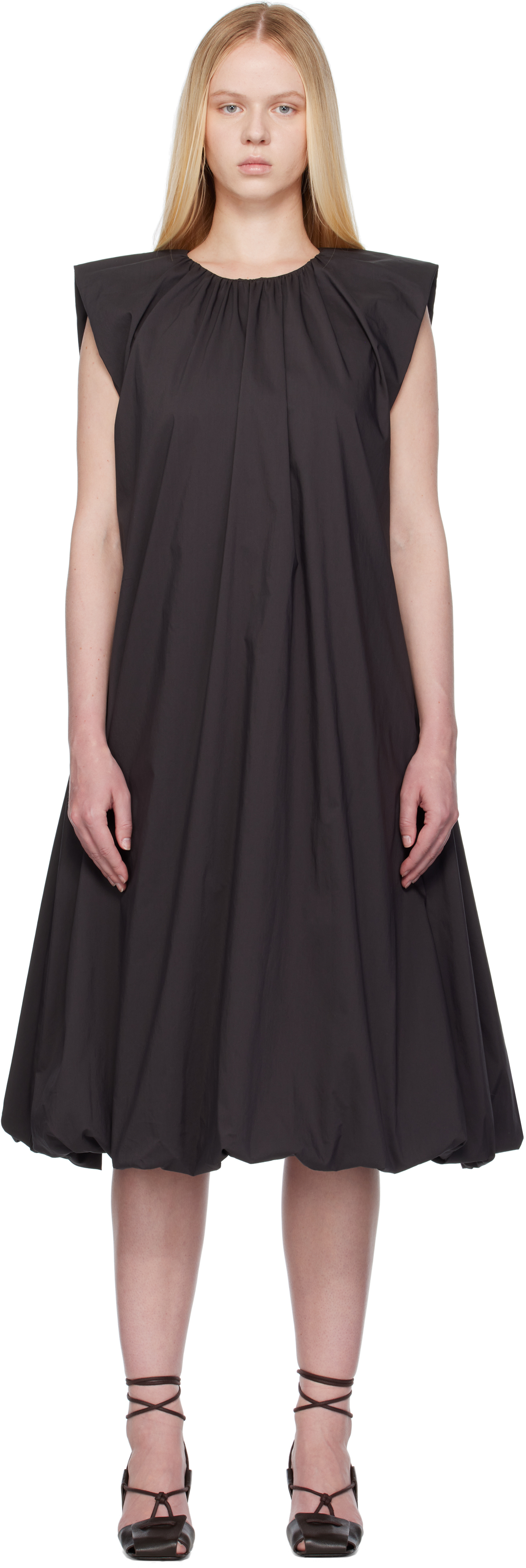 Gray Cotton Volume Shirring Minidress