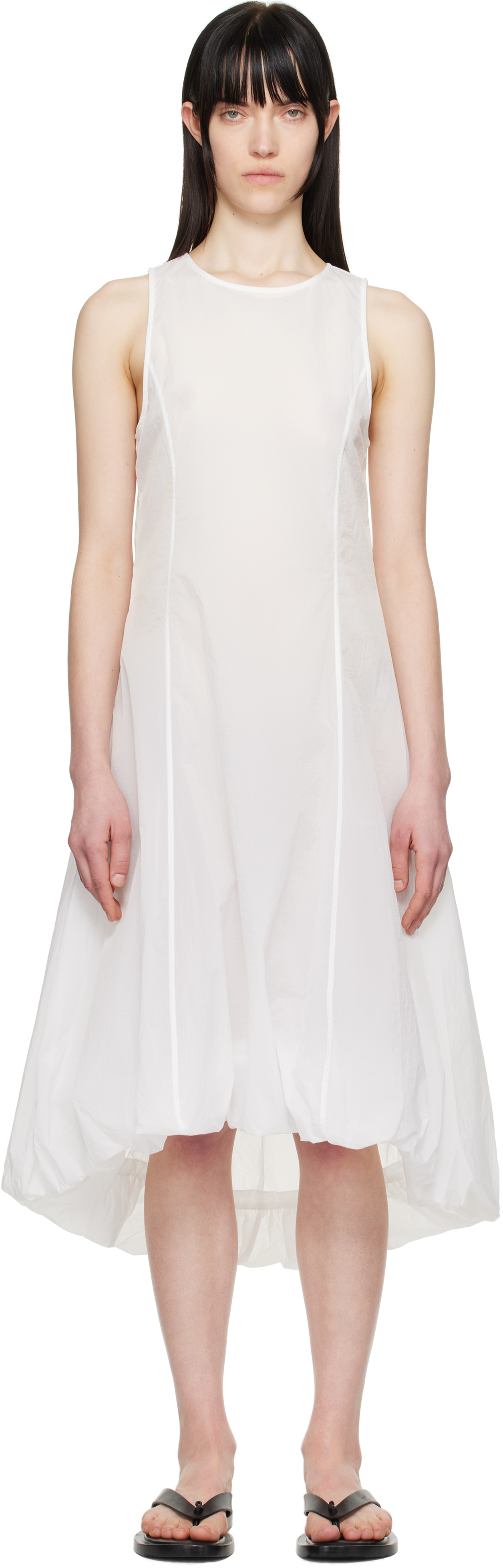 White Sheer Volume Midi Dress