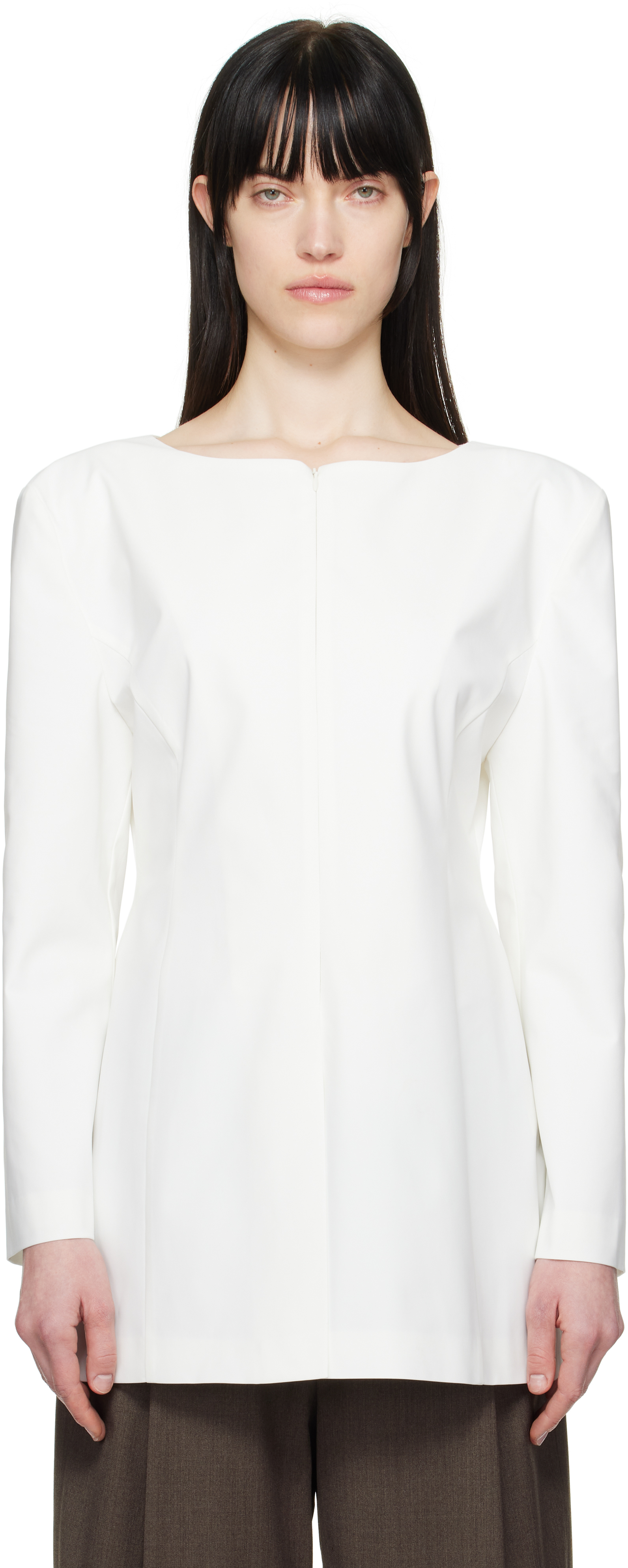 White Boat Neck Two Way Blazer