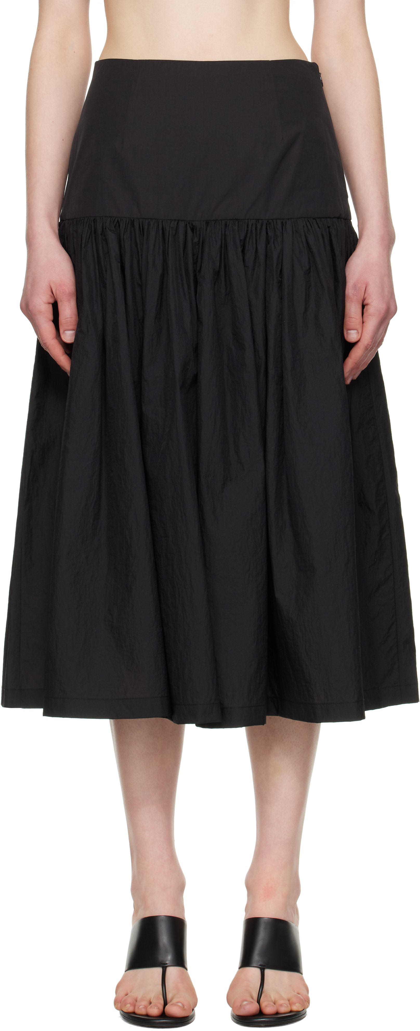 Black Shirring Culotte Trousers