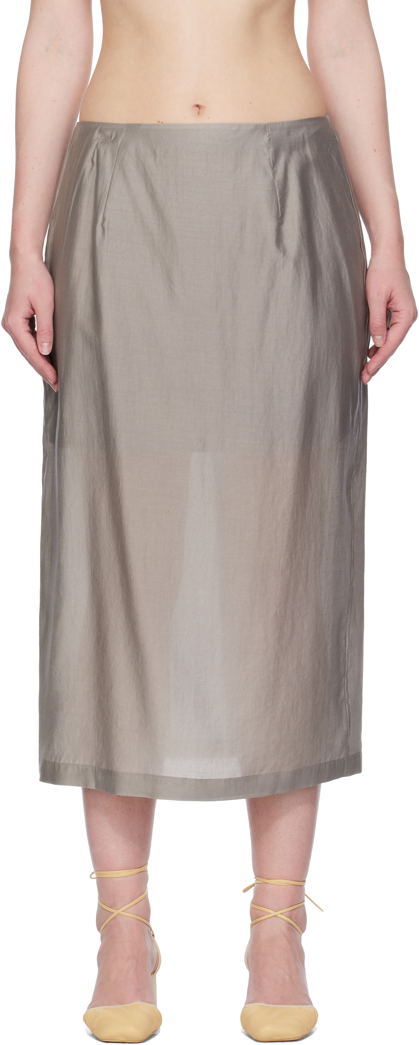 Gray Silky Midi Skirt
