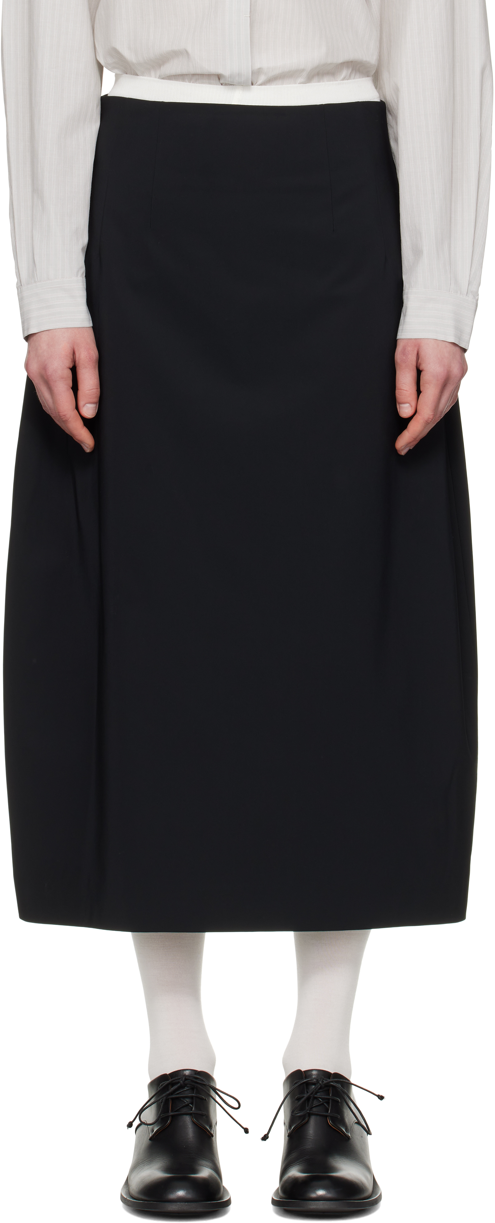 Black Curved Silhouette Midi Skirt