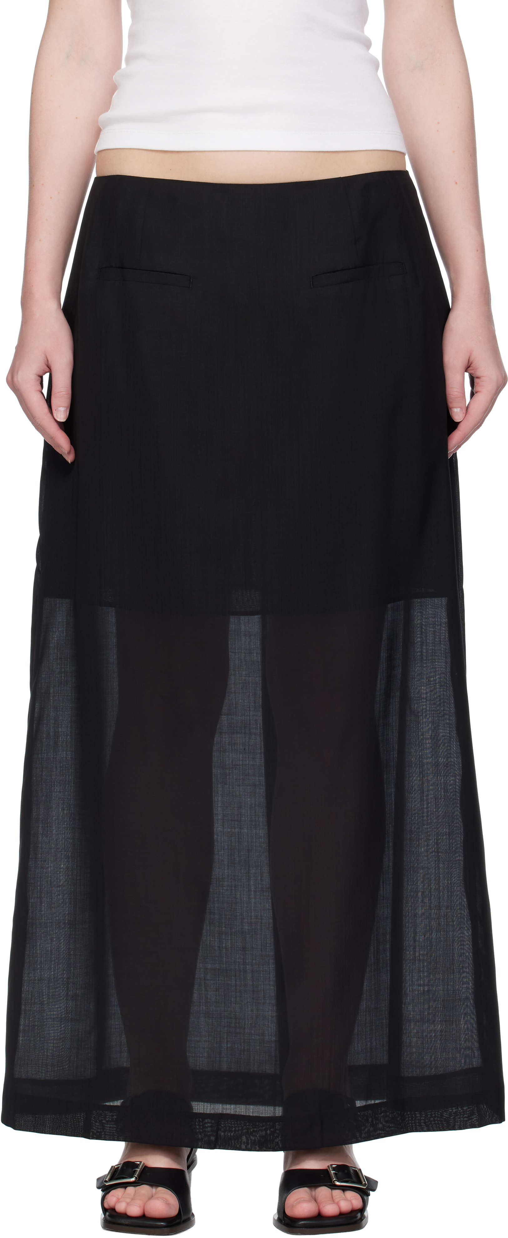 Black Sheer Long Maxi Skirt