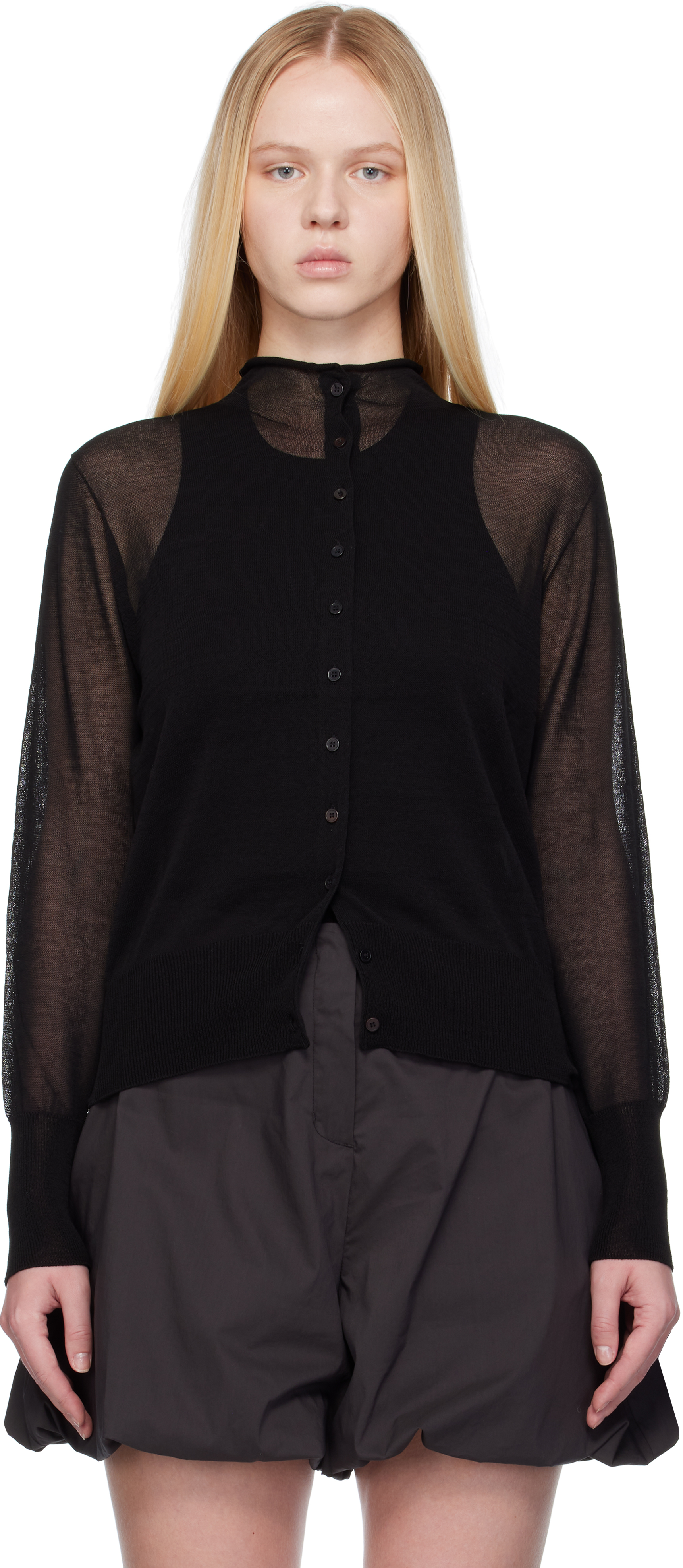 Black Wholegarment Sheer Cardigan