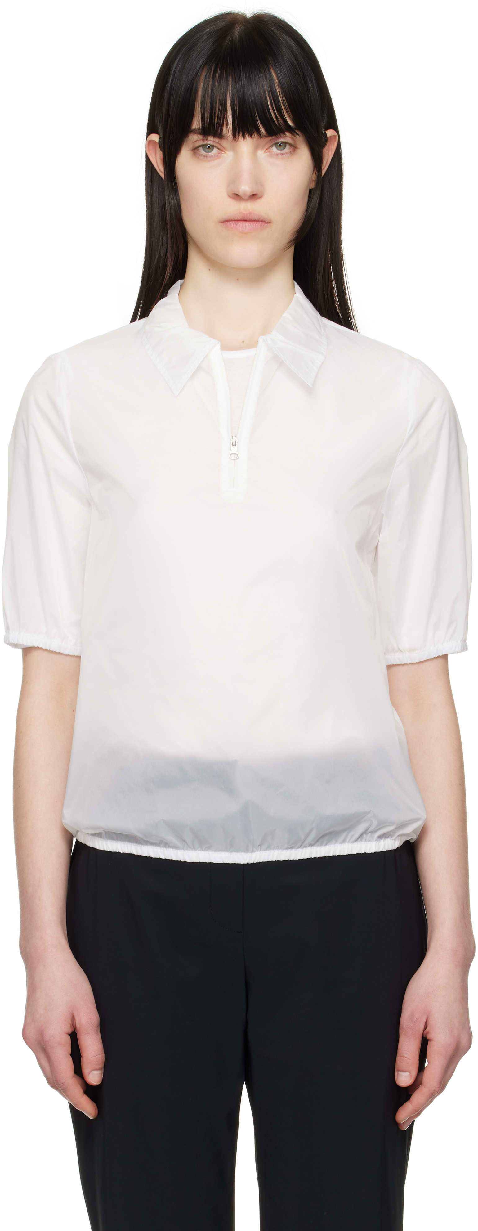 White Sheer Half Zip-Up Polo