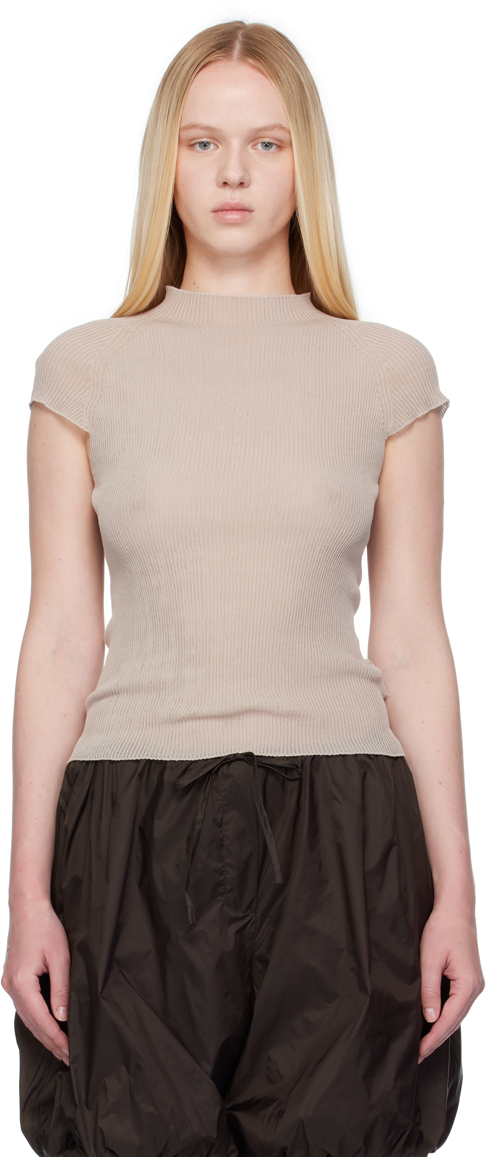 Gray Wholegarment Cap Sleeve Knit Top