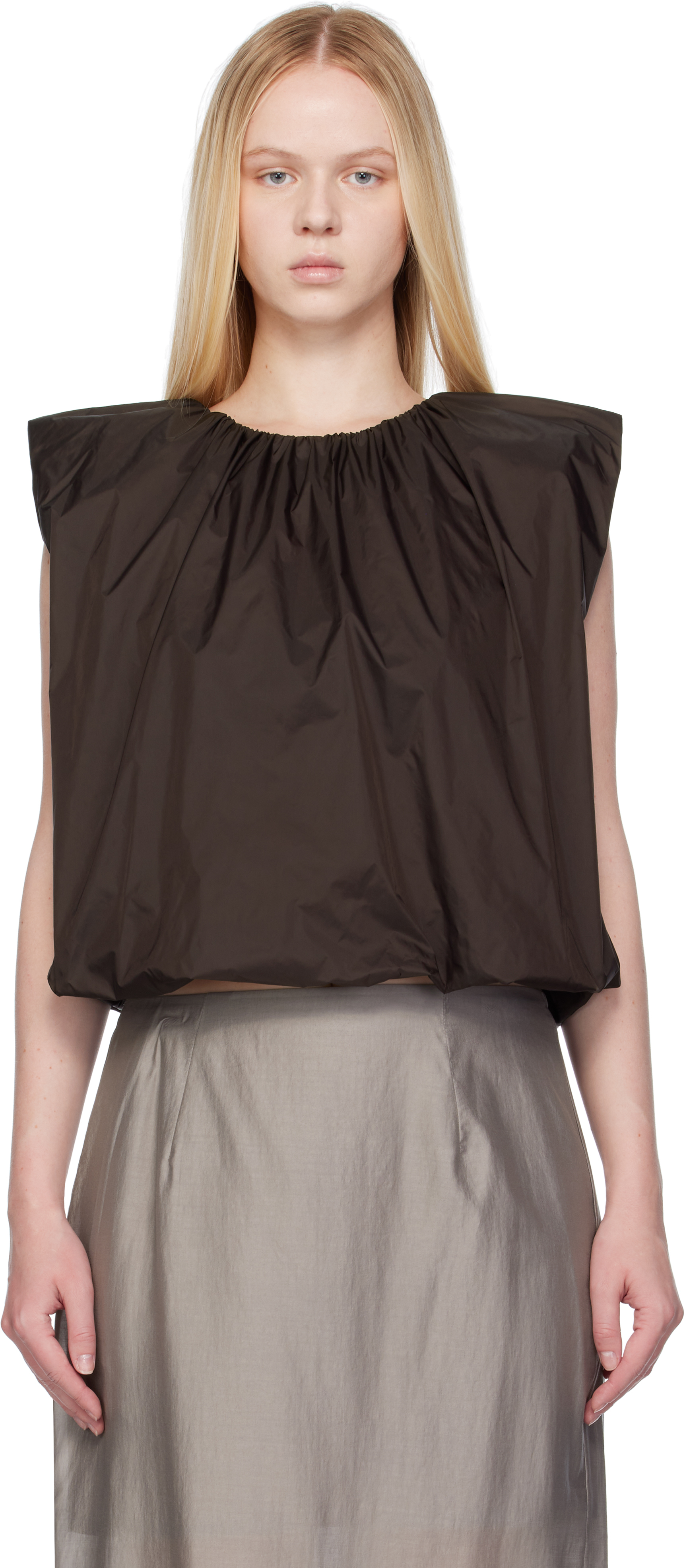 トップス moment shirring puff blouse brown moment shirring puff blouse brown - メルカリ