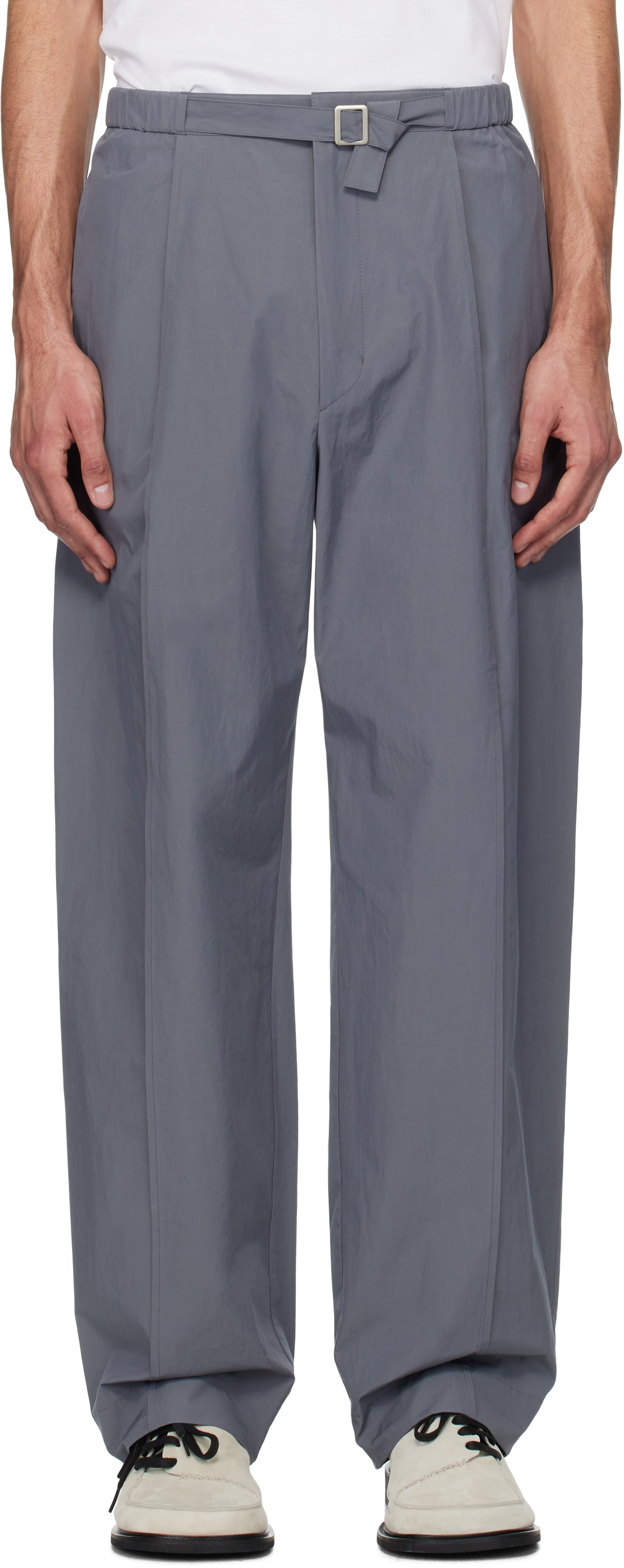 Gray Belted Tuck Banding Trousers